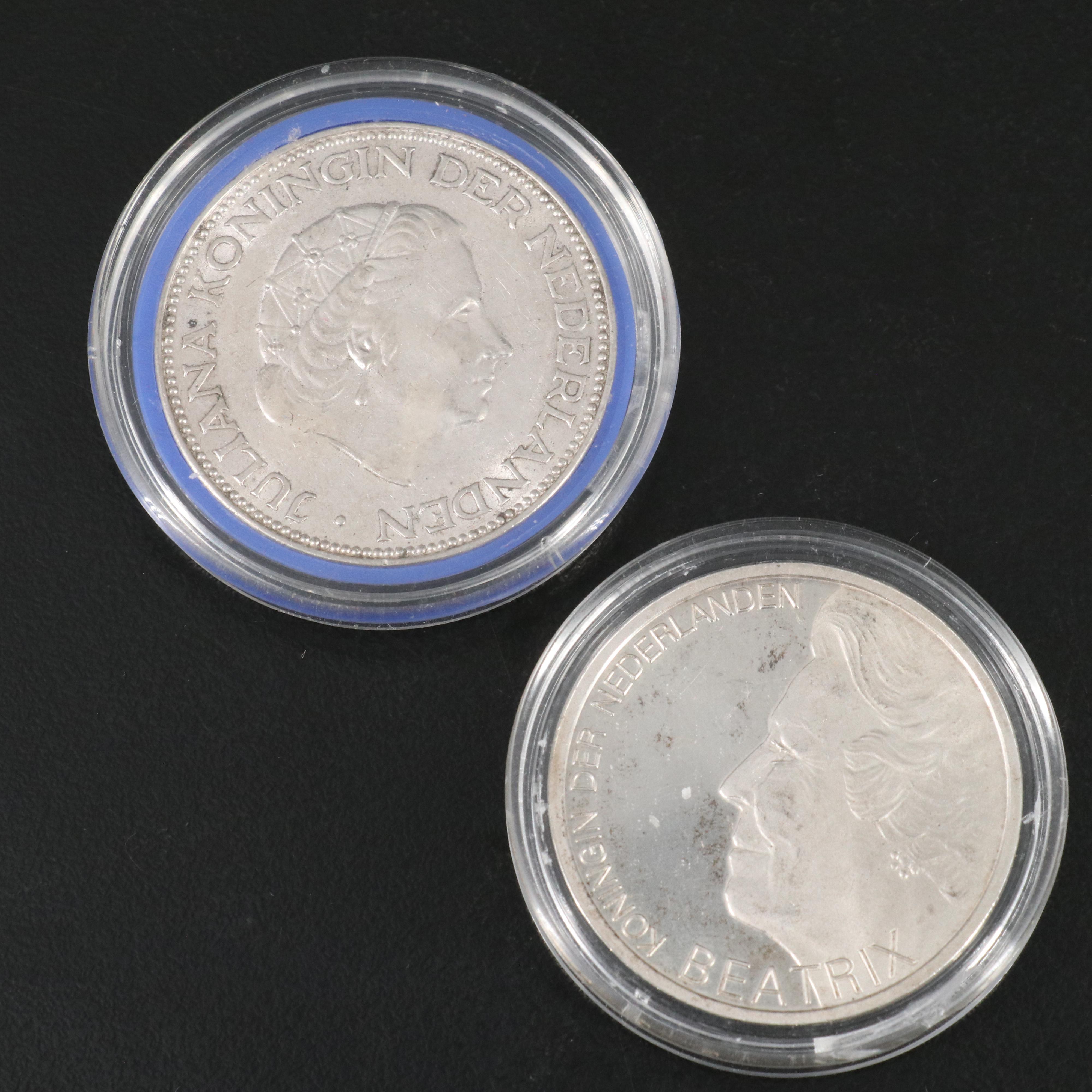 Collection of Six Different Modern Silver Coins From the Netherlands