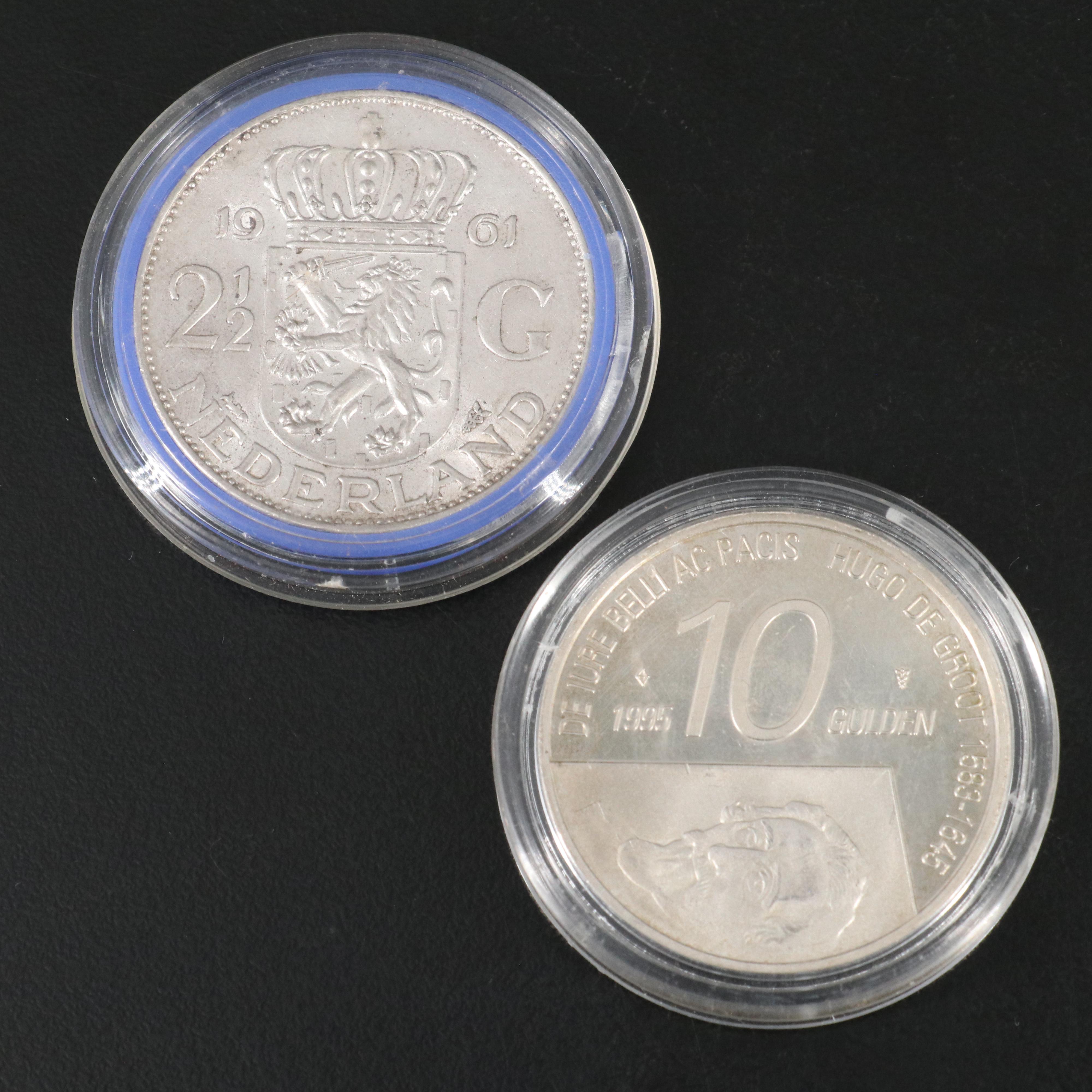 Collection of Six Different Modern Silver Coins From the Netherlands