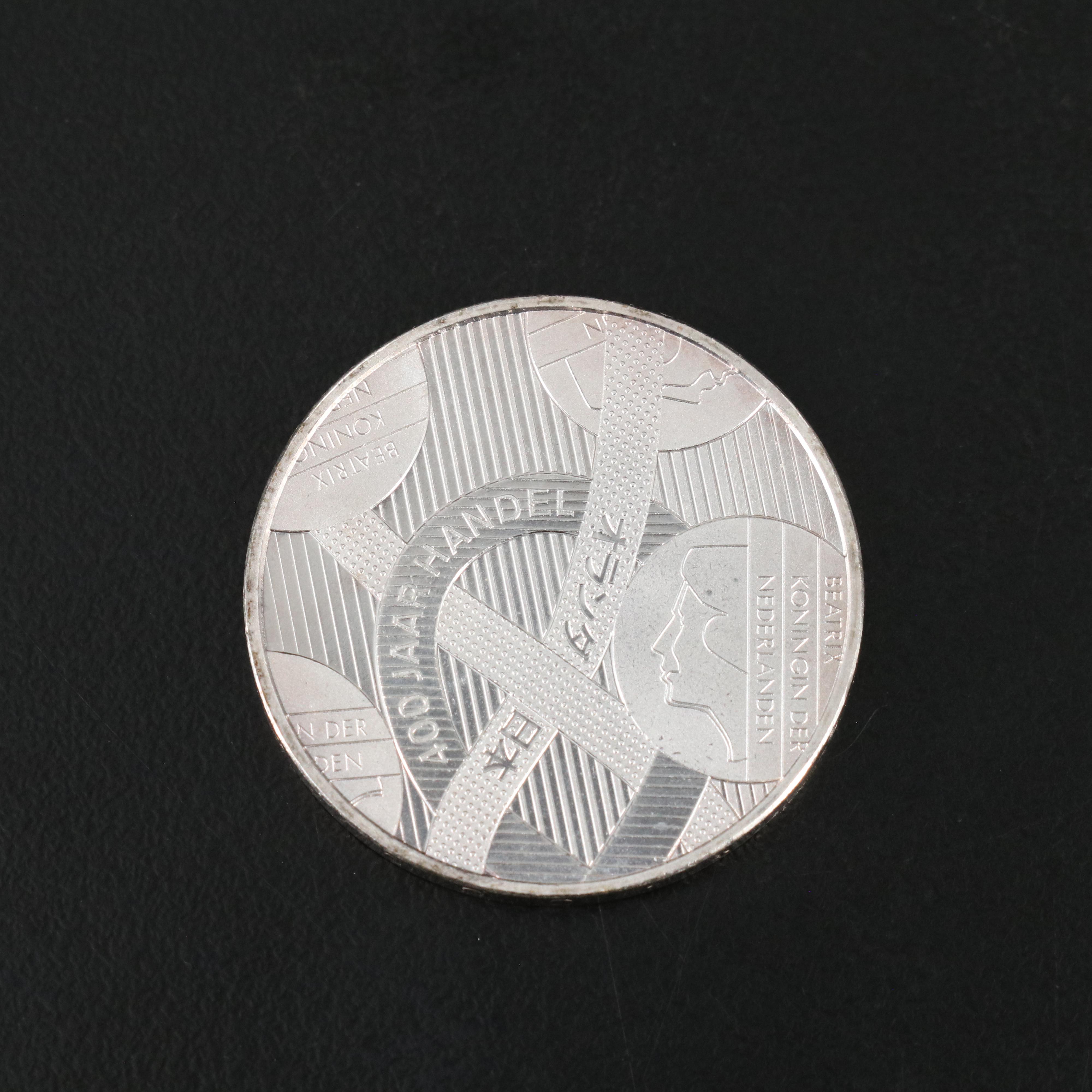 Collection of Six Different Modern Silver Coins From the Netherlands