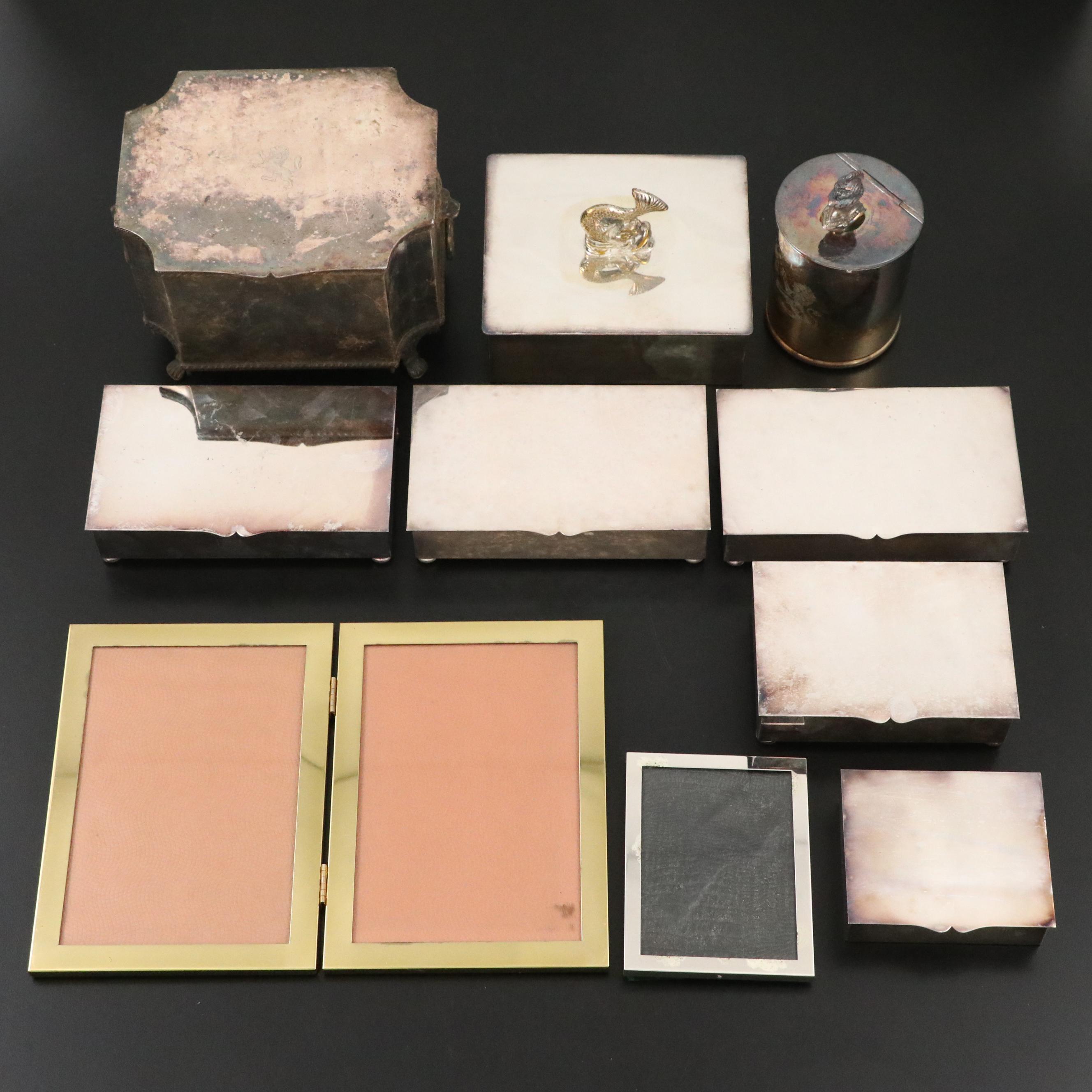 Crescent Silver Plate with Other Boxes and Frames, Mid to Late 20th Century
