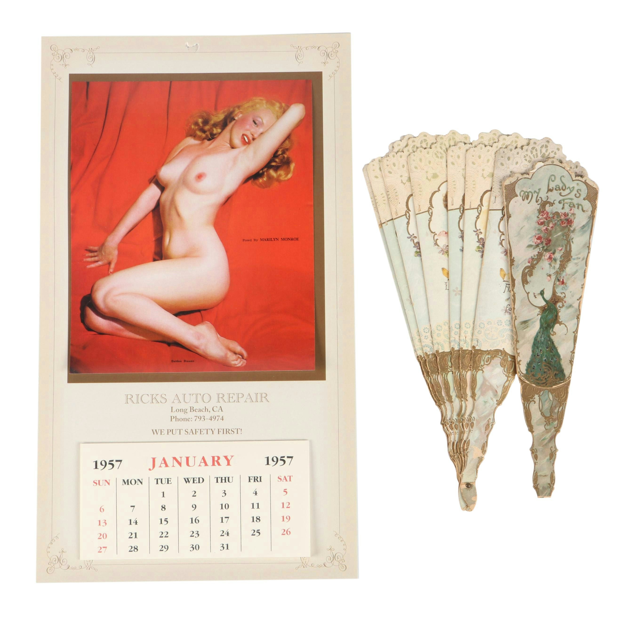 Reprint "Golden Dreams" Marilyn Monroe Calendar and Raphael Tuck Fan