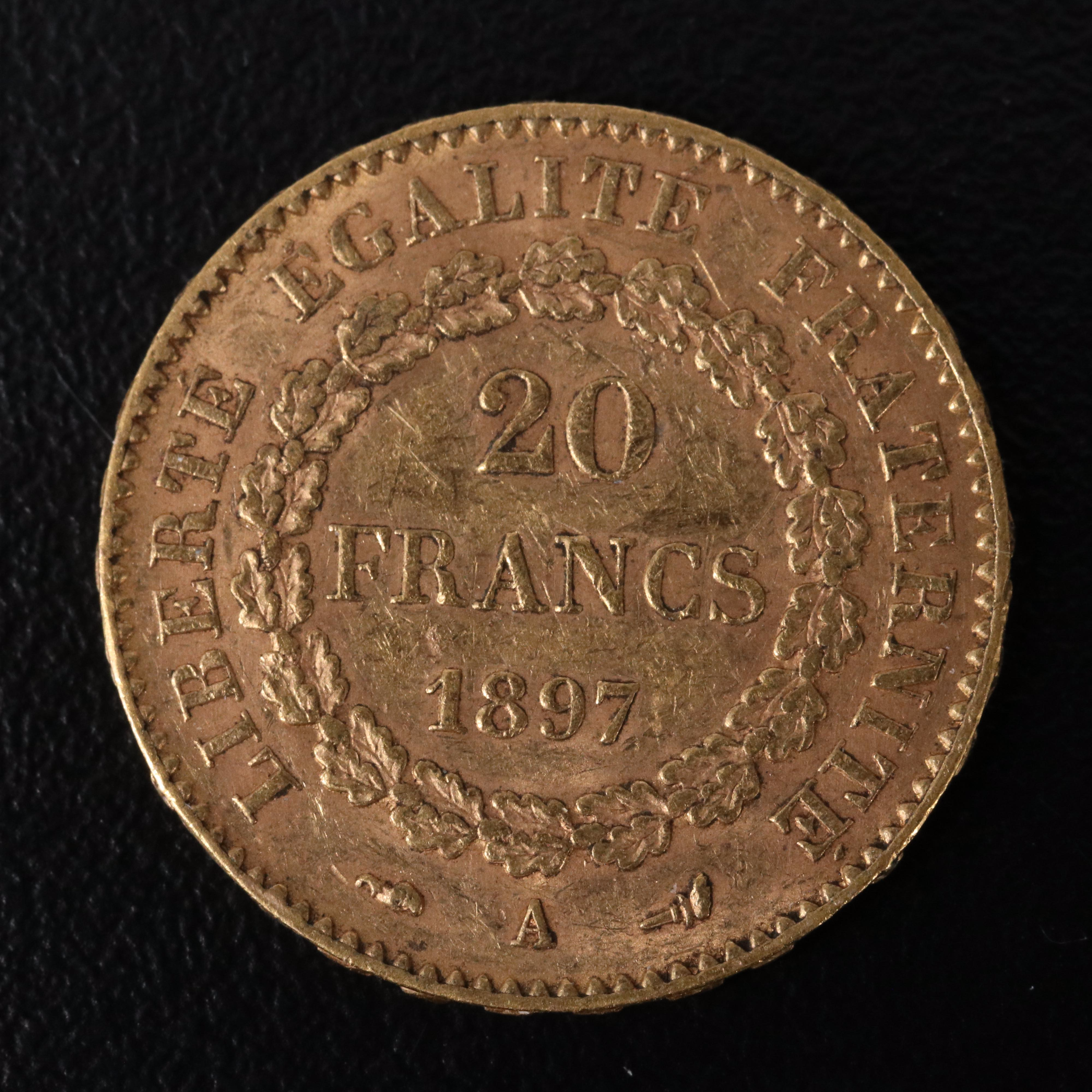 1897-A France Twenty Francs Gold Coin
