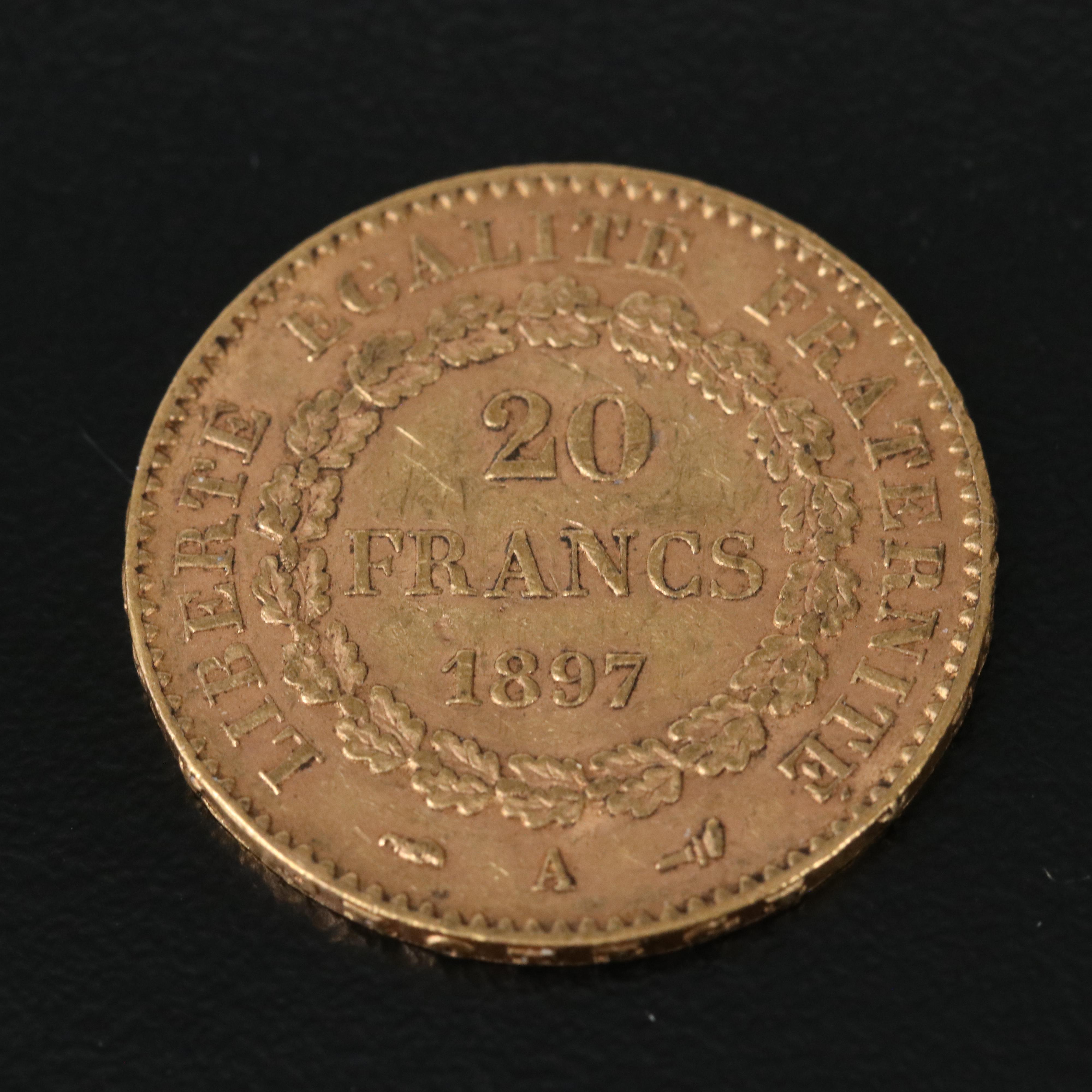 1897-A France Twenty Francs Gold Coin
