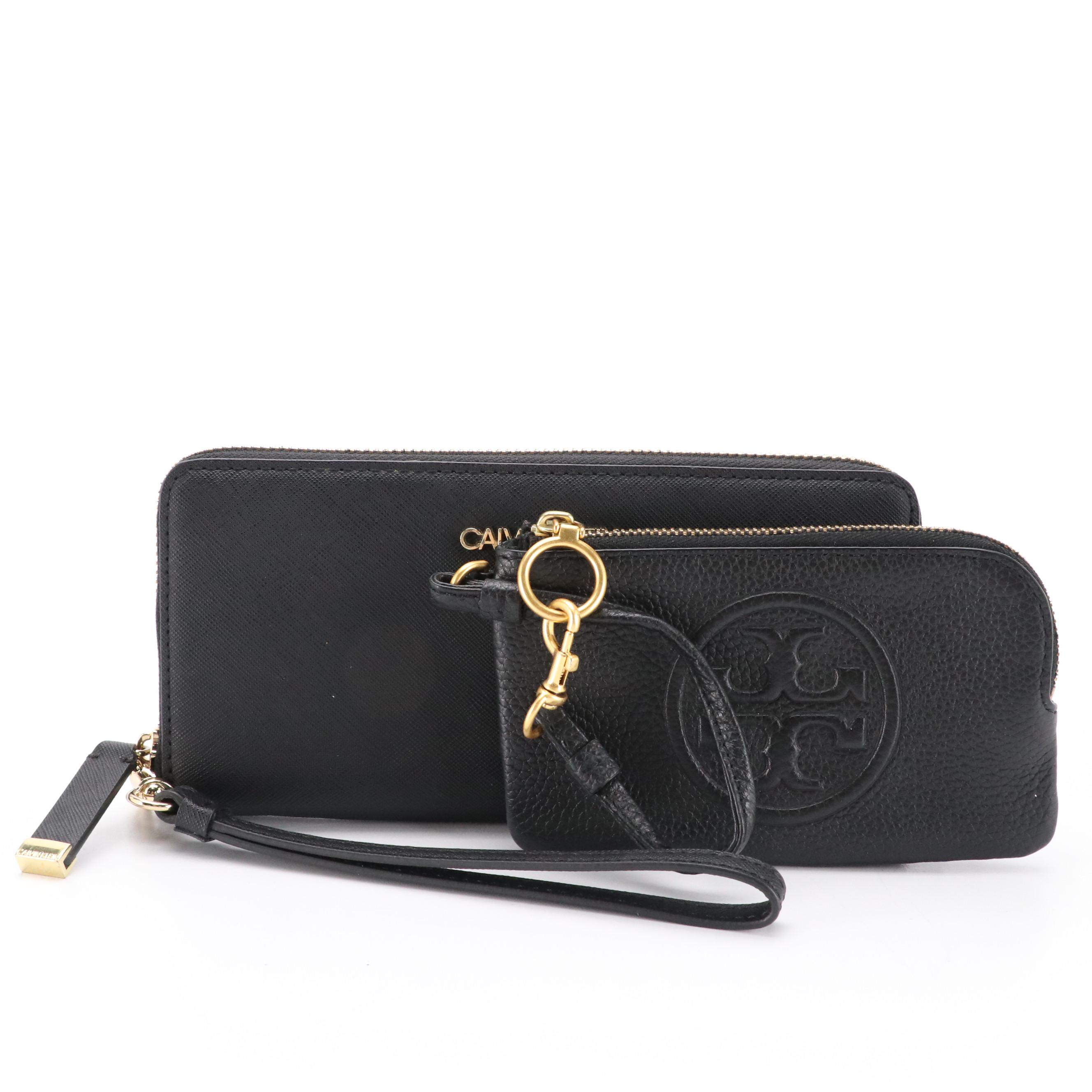 Calvin Klein Black Saffiano Leather Zip Wallet and Tory Burch Wristlet Wallet