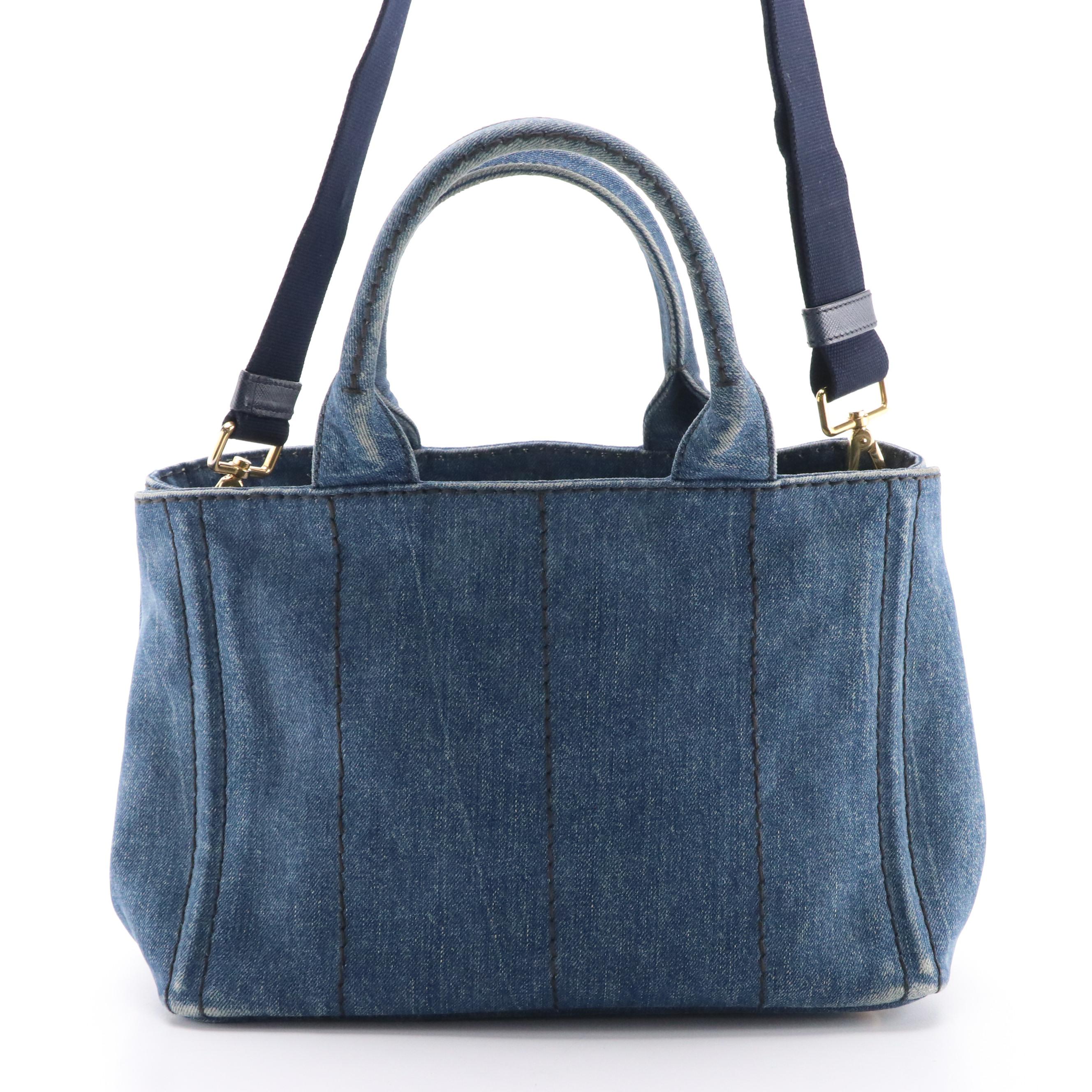 Prada Canapa Logo Two-Way Tote in Blue Cotton Denim