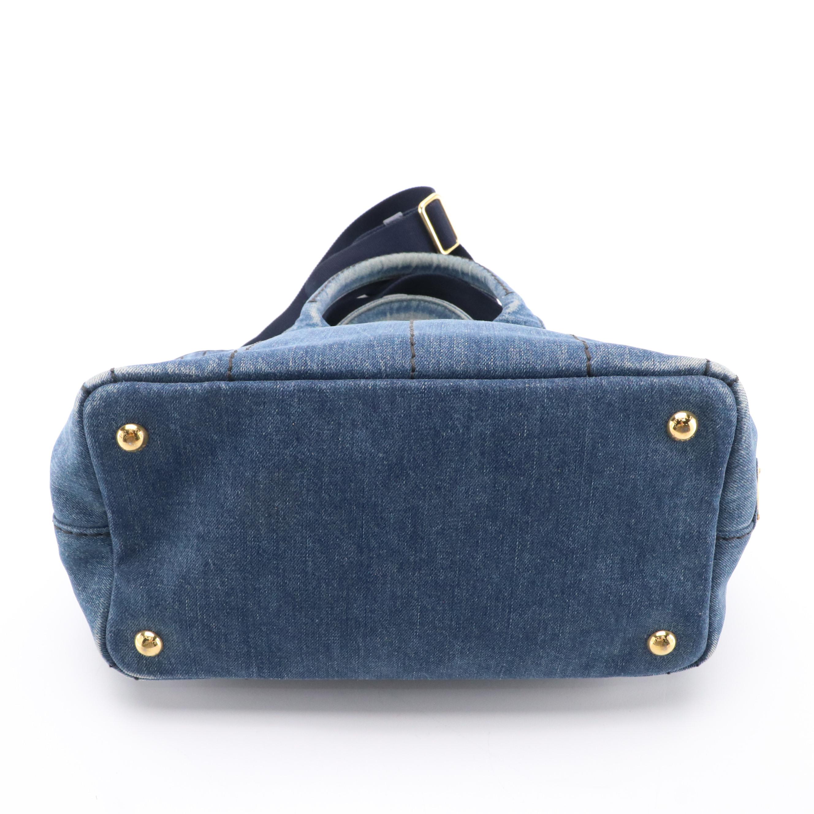 Prada Canapa Logo Two-Way Tote in Blue Cotton Denim