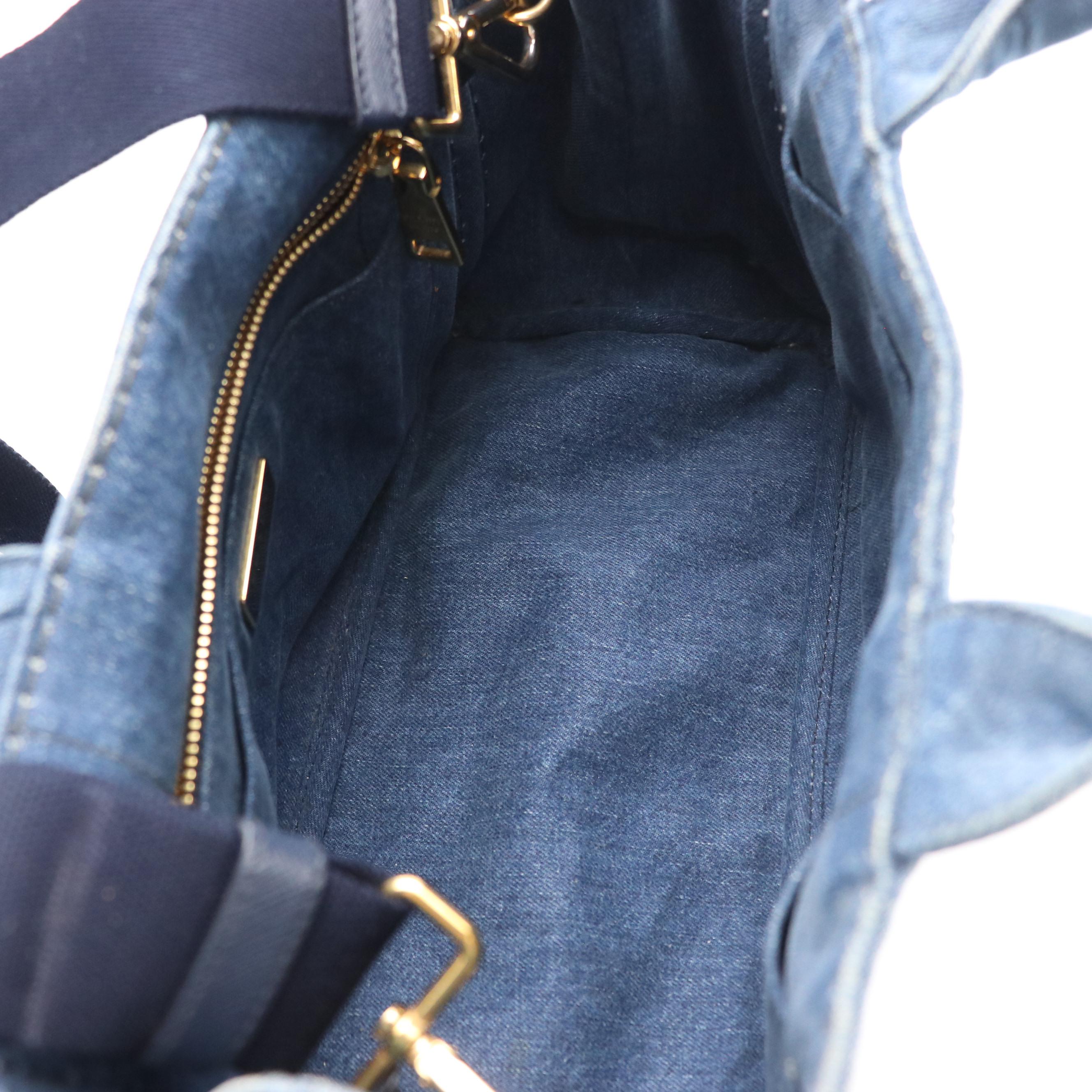 Prada Canapa Logo Two-Way Tote in Blue Cotton Denim