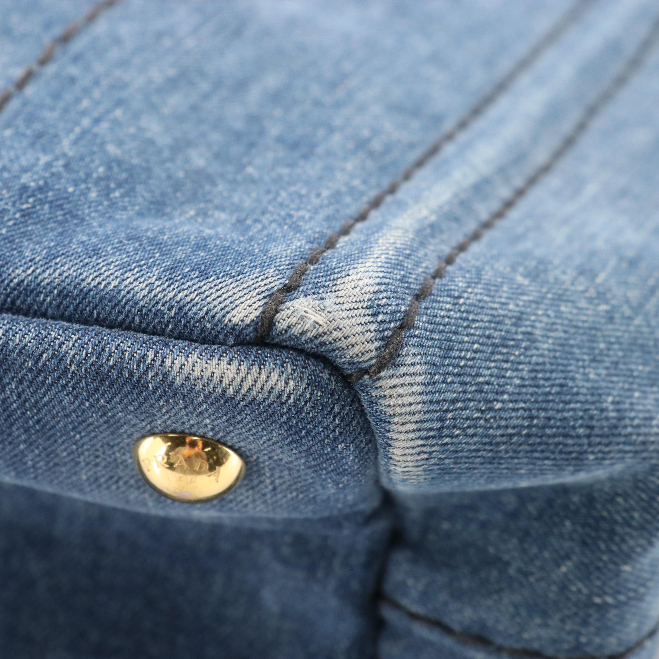 Prada Canapa Logo Two-Way Tote in Blue Cotton Denim