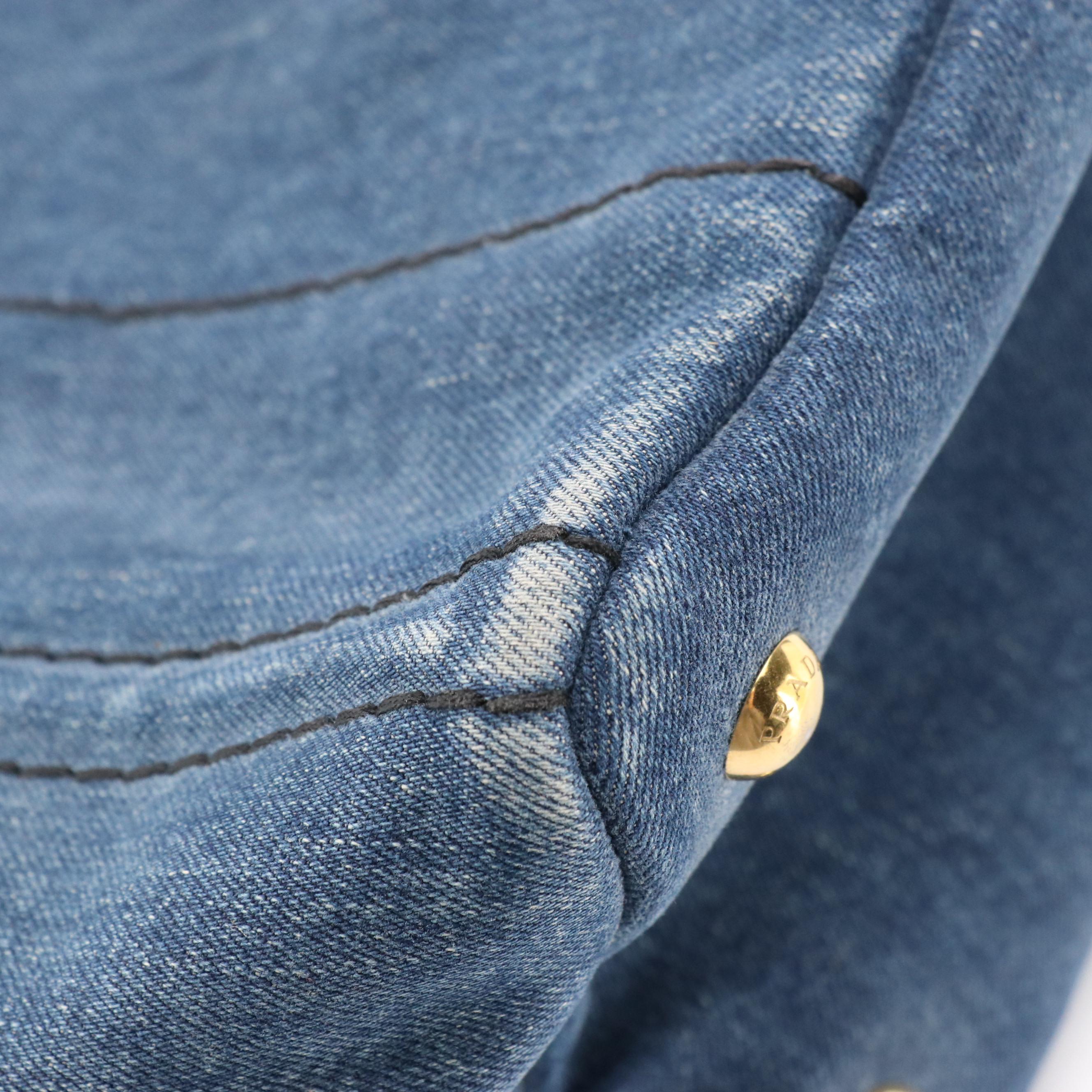 Prada Canapa Logo Two-Way Tote in Blue Cotton Denim