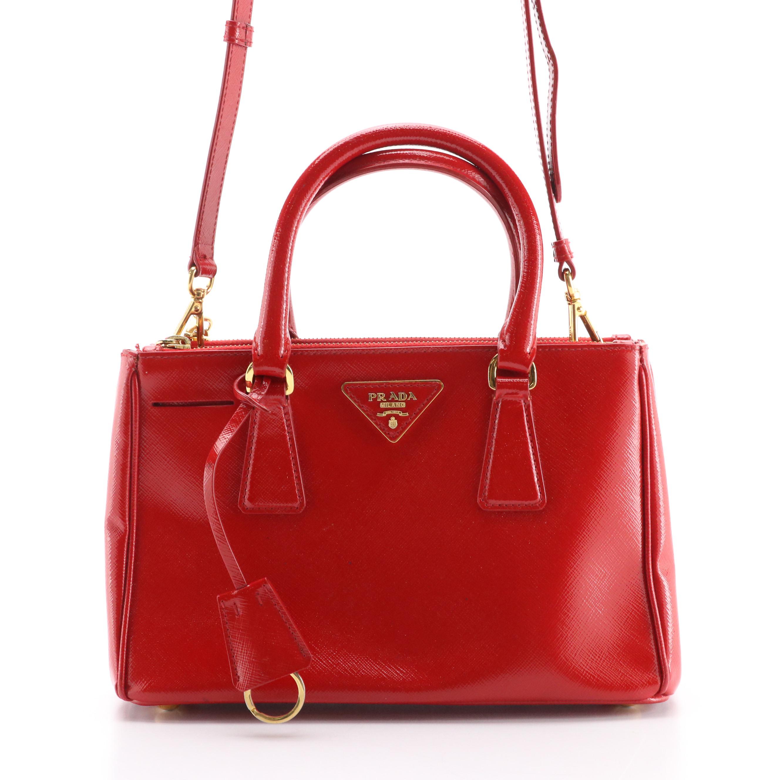 Prada Galleria Two-Way Bag in Cherry Red Patent Saffiano Leather