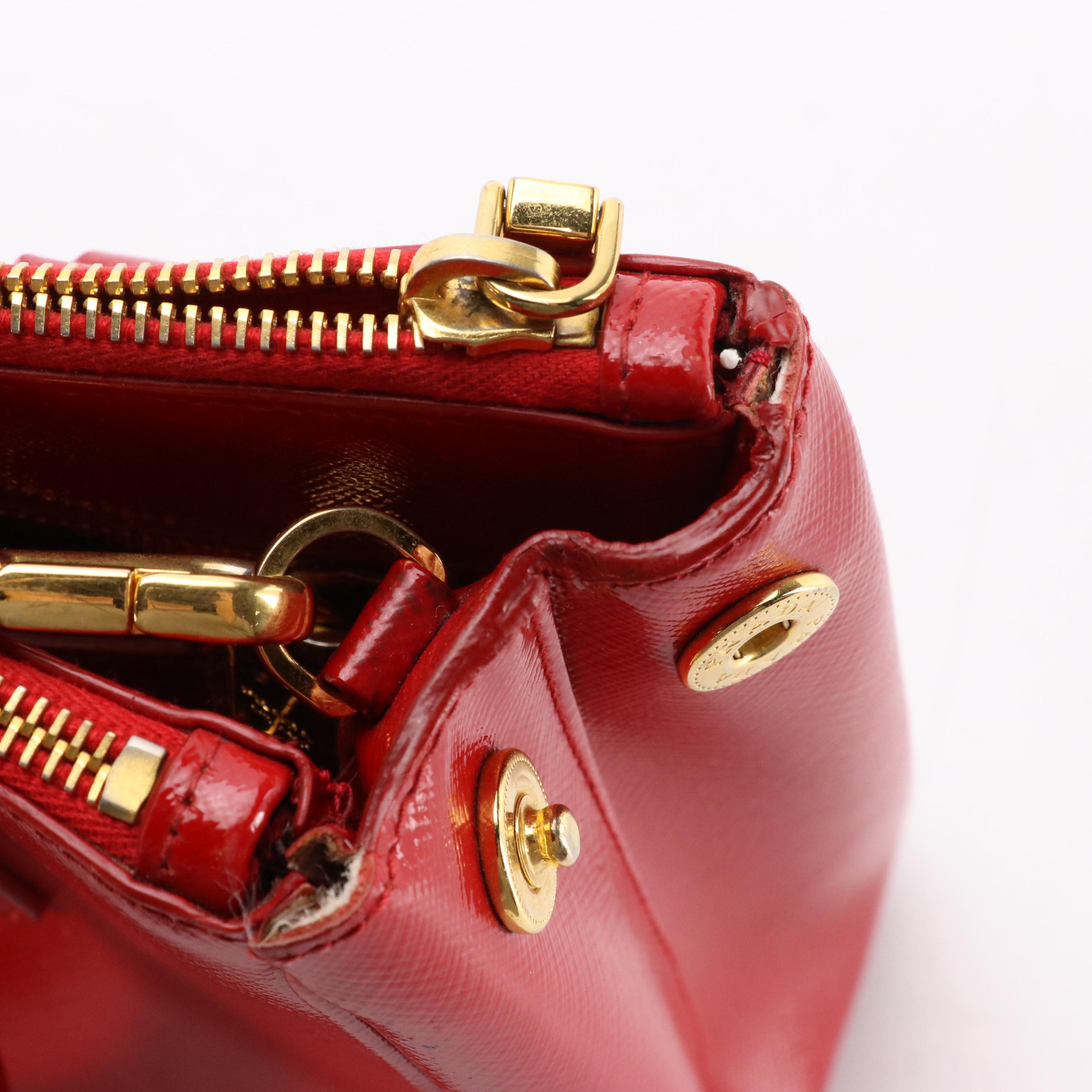 Prada Galleria Two-Way Bag in Cherry Red Patent Saffiano Leather