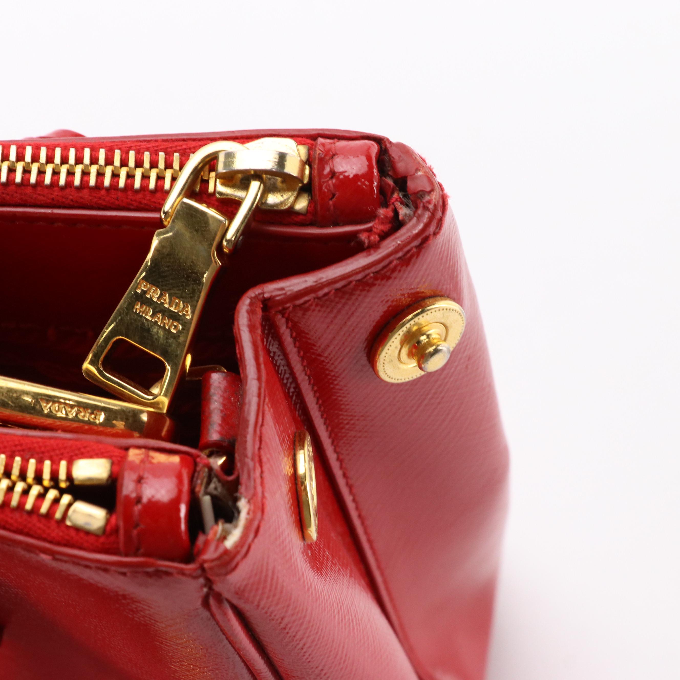 Prada Galleria Two-Way Bag in Cherry Red Patent Saffiano Leather