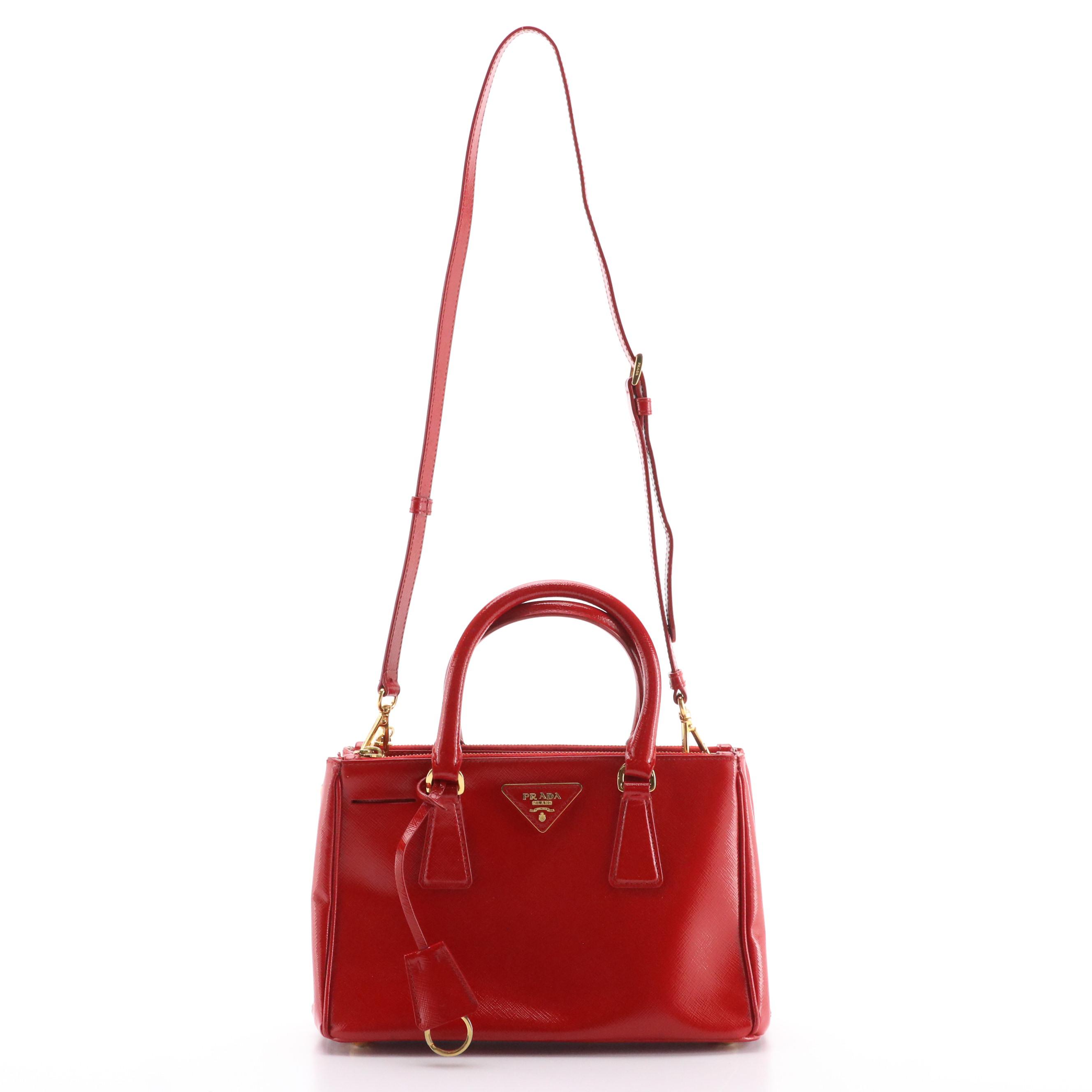 Prada Galleria Two-Way Bag in Cherry Red Patent Saffiano Leather