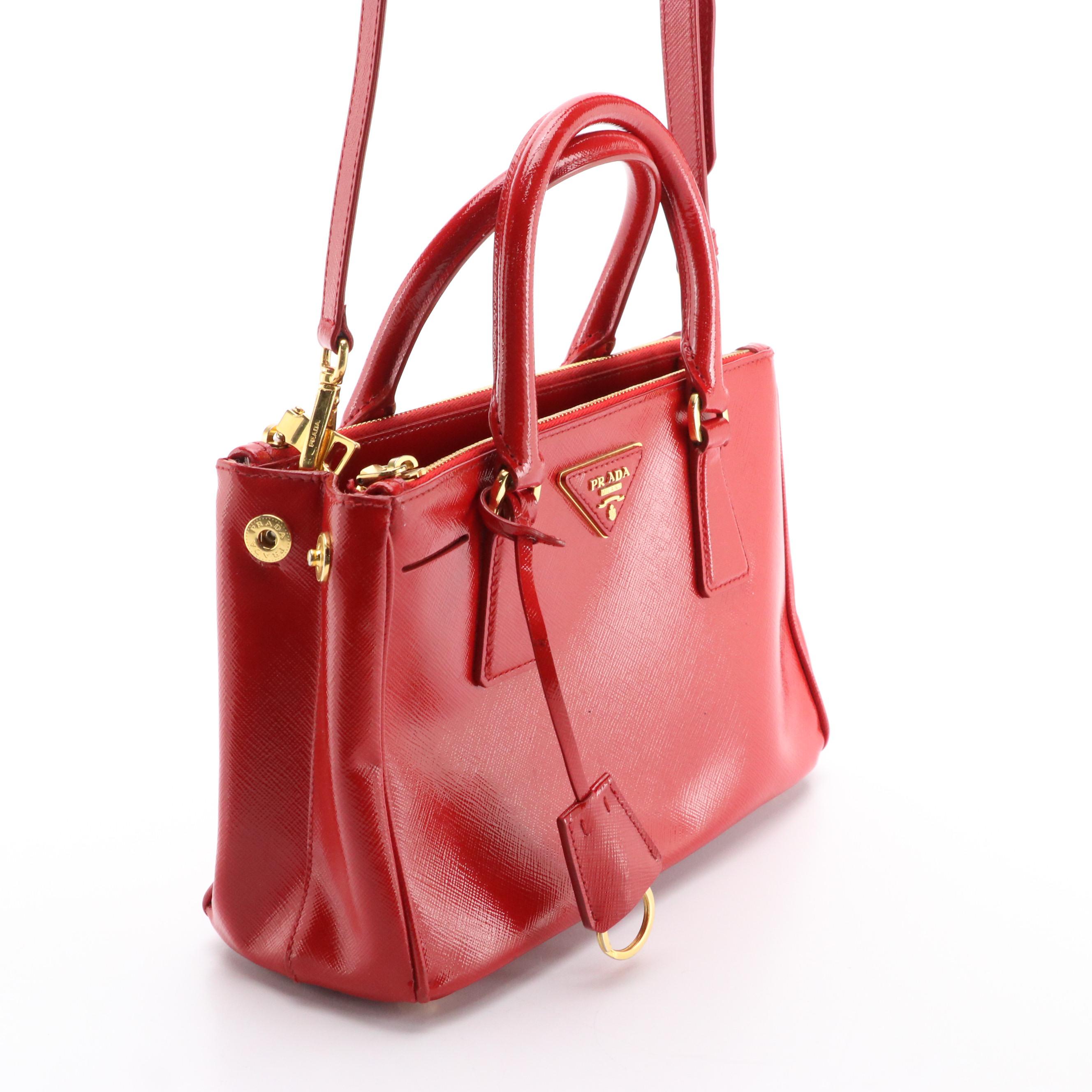Prada Galleria Two-Way Bag in Cherry Red Patent Saffiano Leather