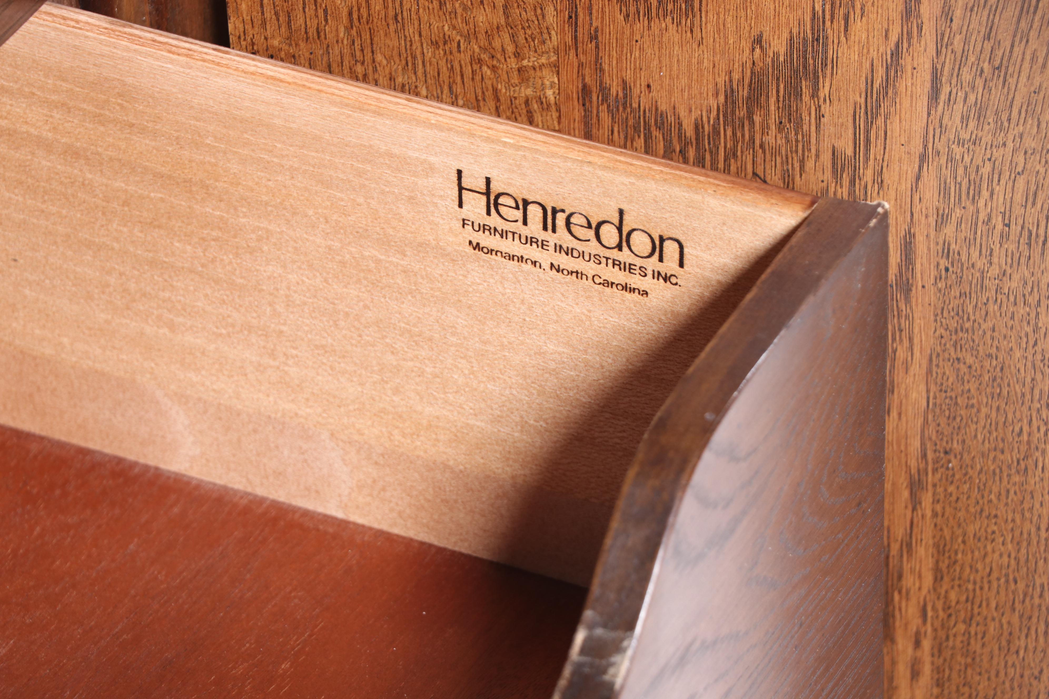 Pair of Henredon Campaign Style Oak Armoires, Late 20th Century