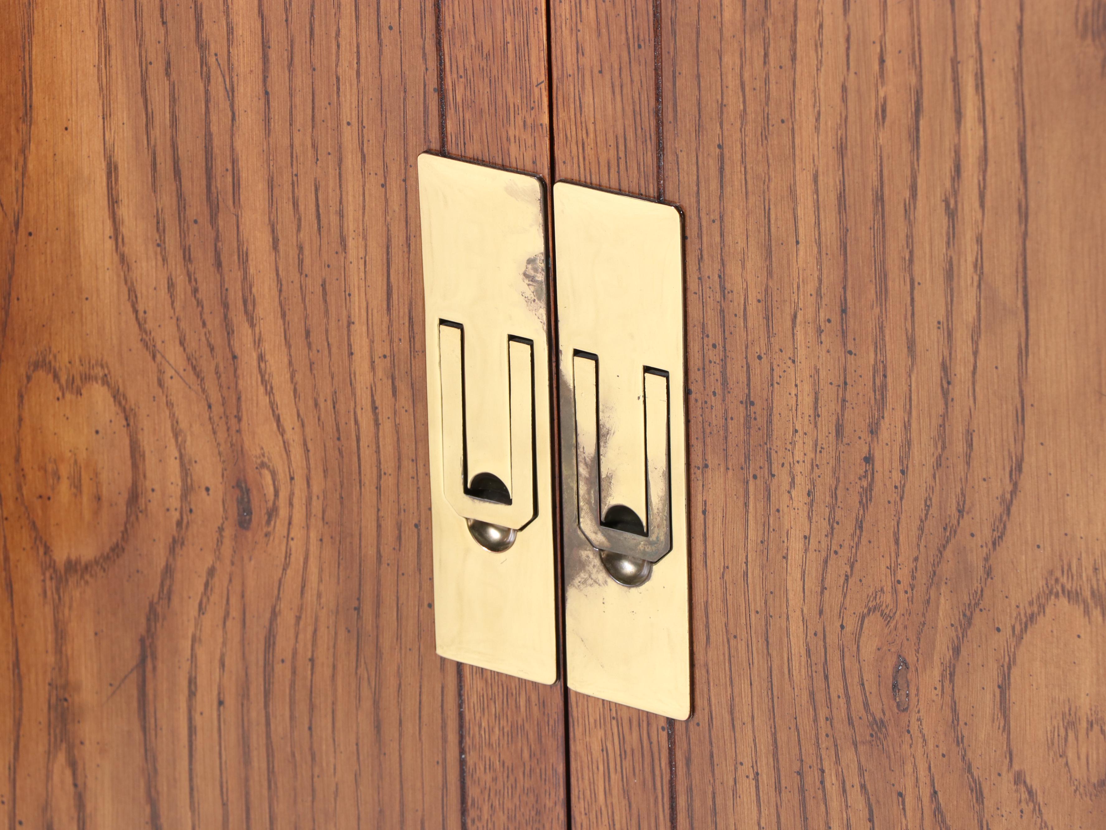 Pair of Henredon Campaign Style Oak Armoires, Late 20th Century