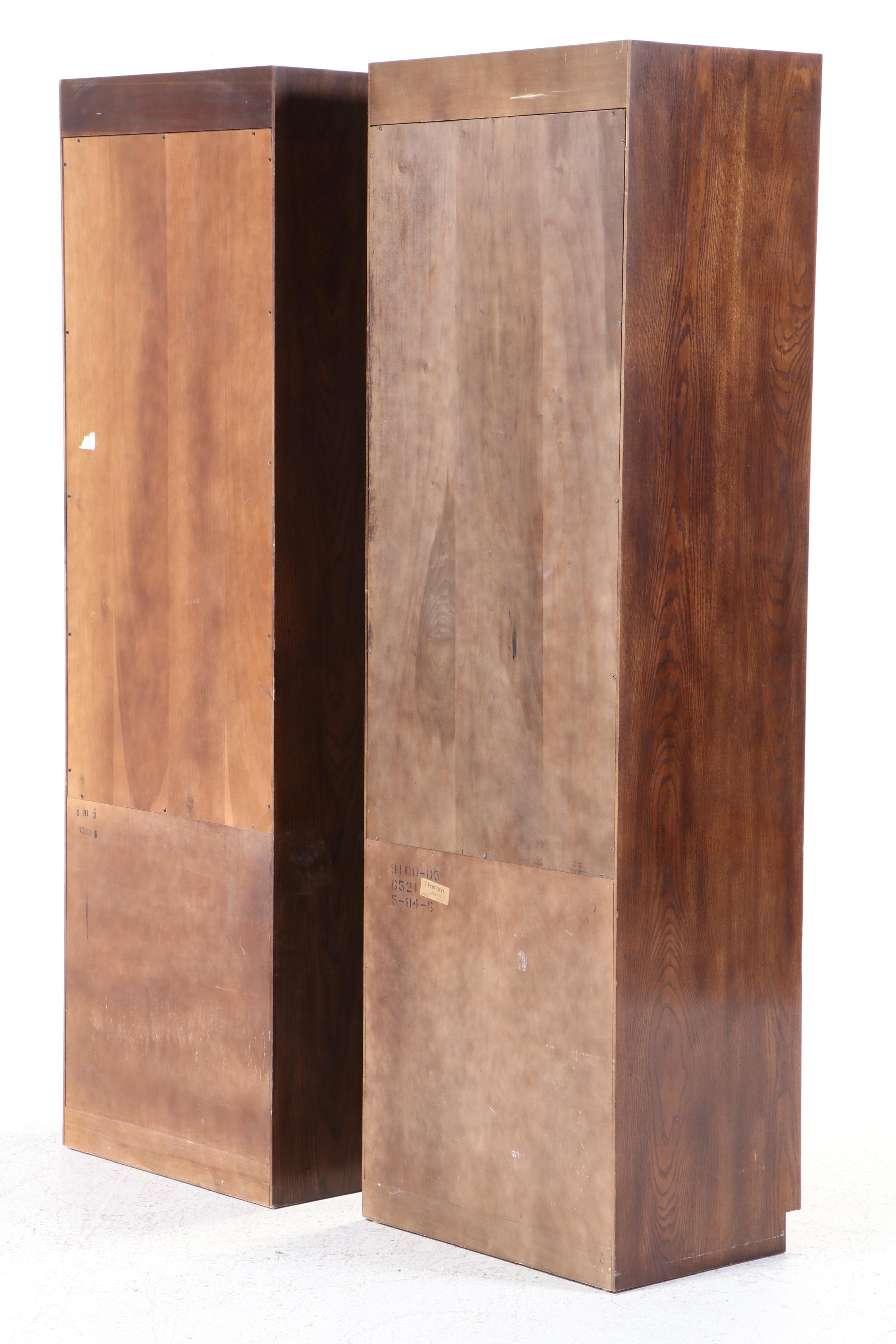 Pair of Henredon Campaign Style Oak Armoires, Late 20th Century