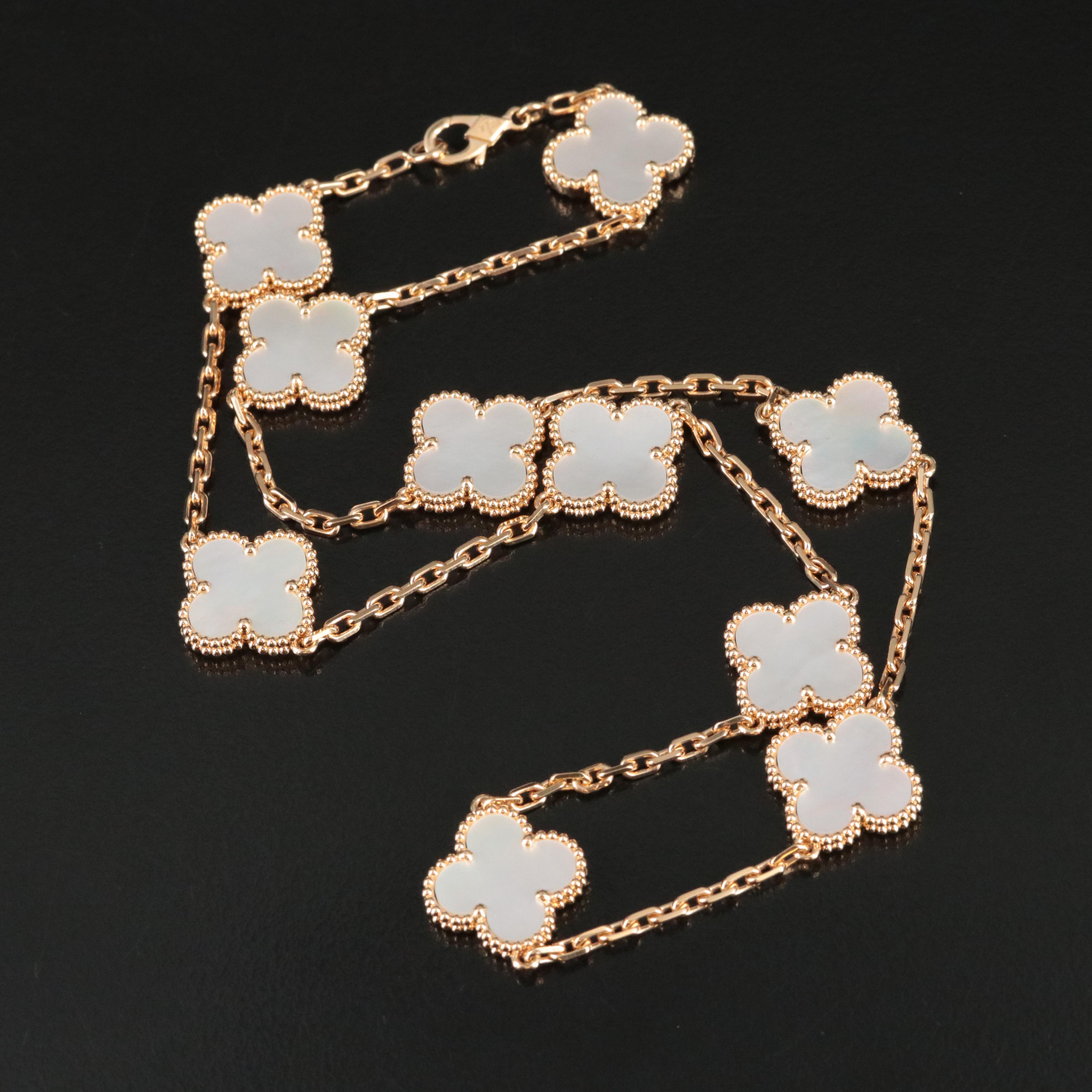 Van Cleef & Arpels Vintage Alhambra 18K Mother-of-Pearl Ten Motif Necklace