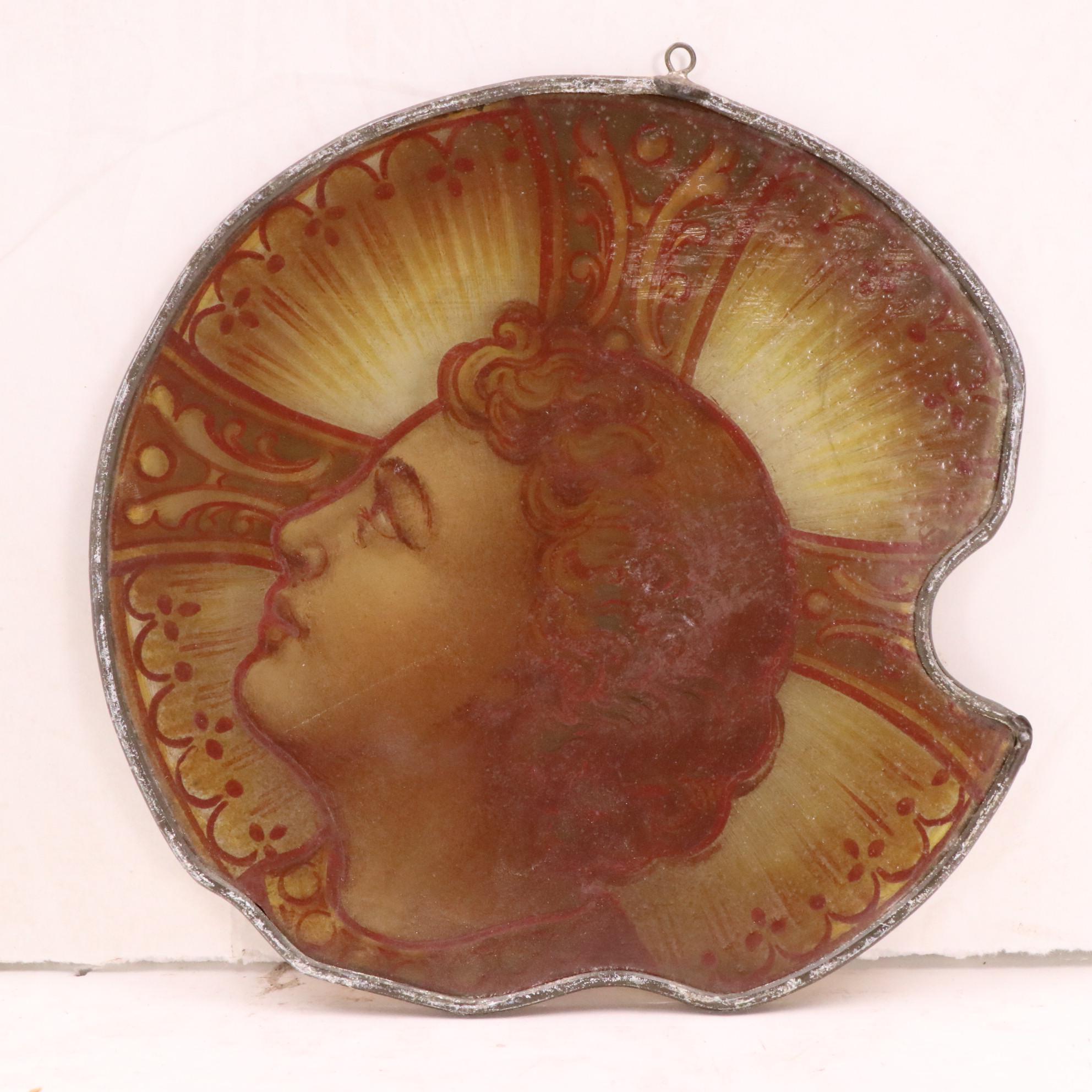 Salvaged Hand-Painted Leaded Stained Glass Window Pieces