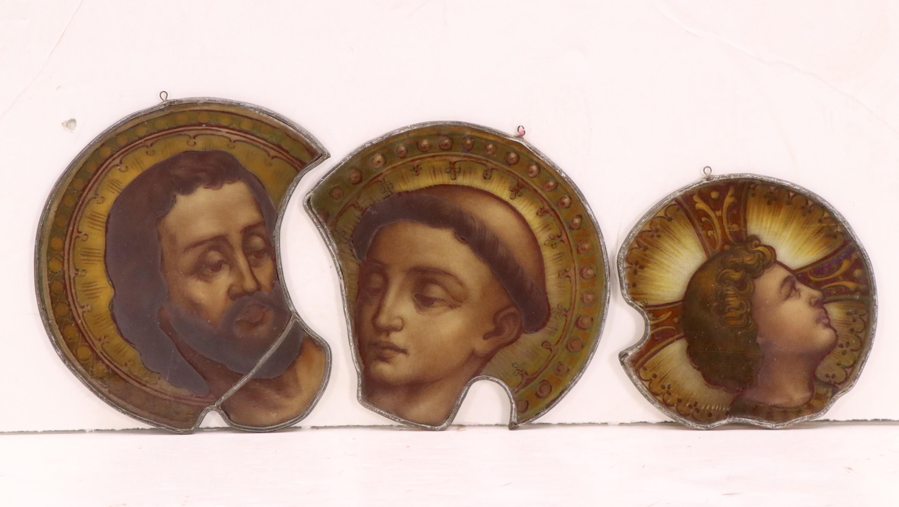 Salvaged Hand-Painted Leaded Stained Glass Window Pieces