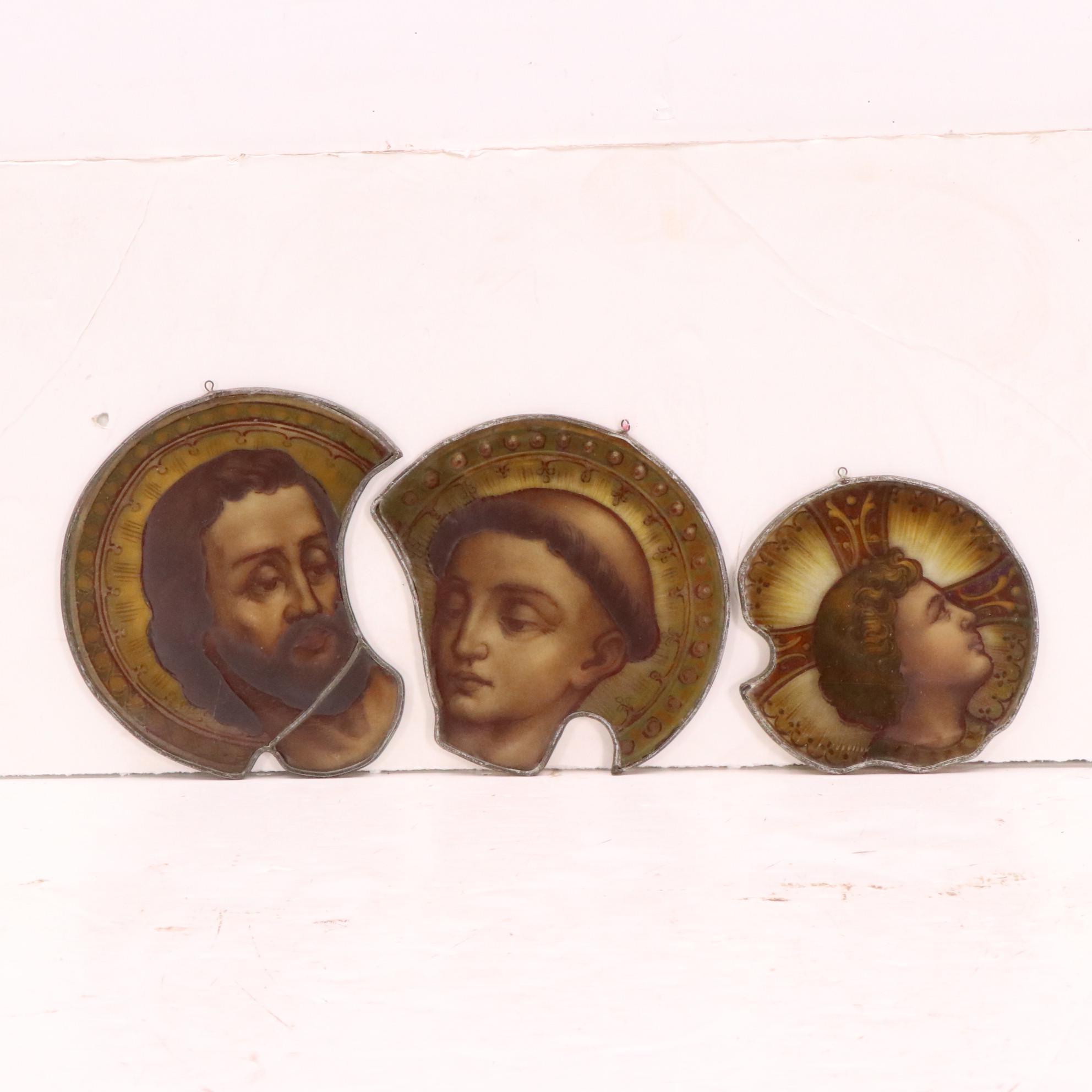 Salvaged Hand-Painted Leaded Stained Glass Window Pieces