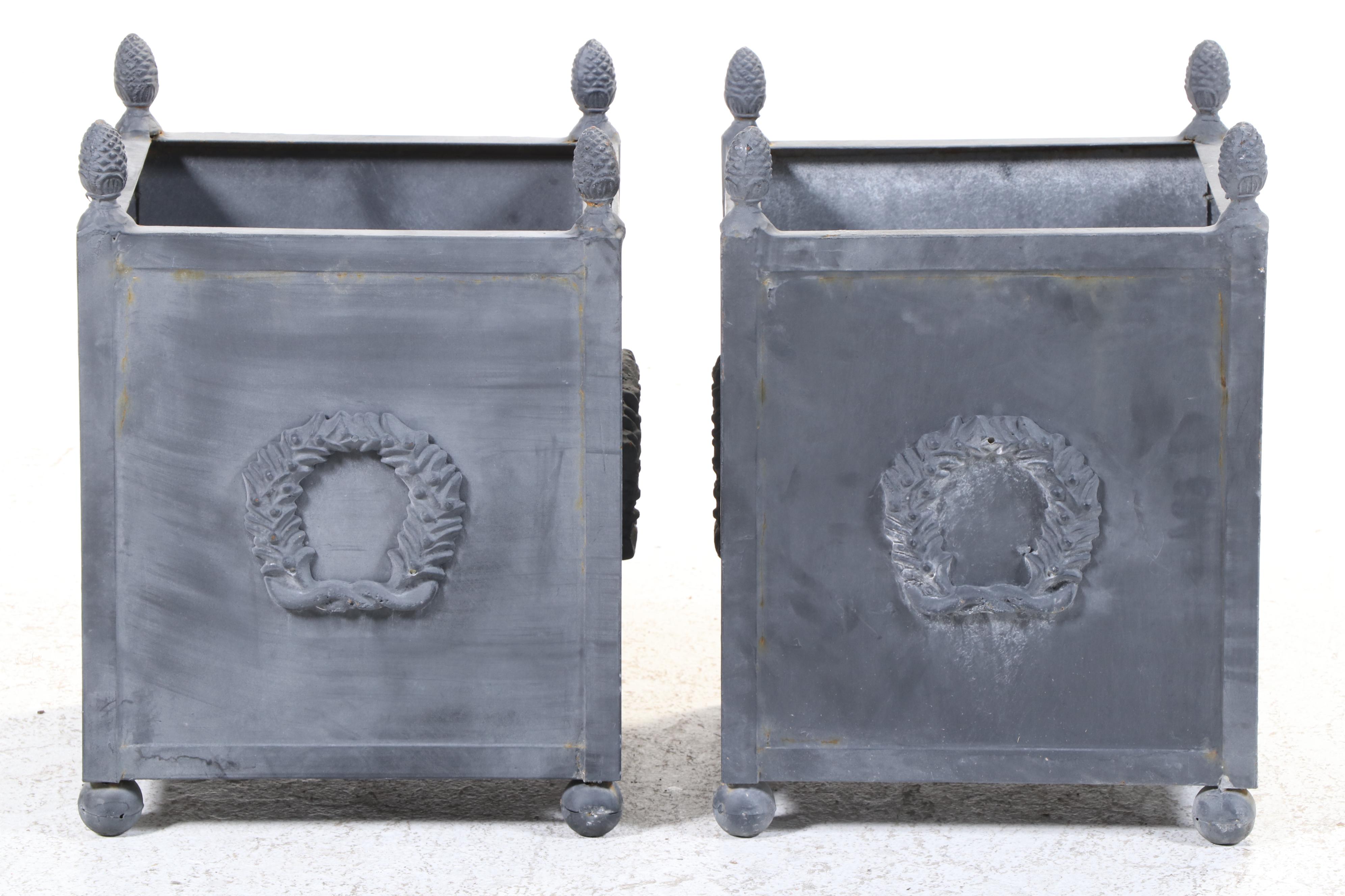 Pair of Neoclassical Style Powder-Coated Metal Box Planters