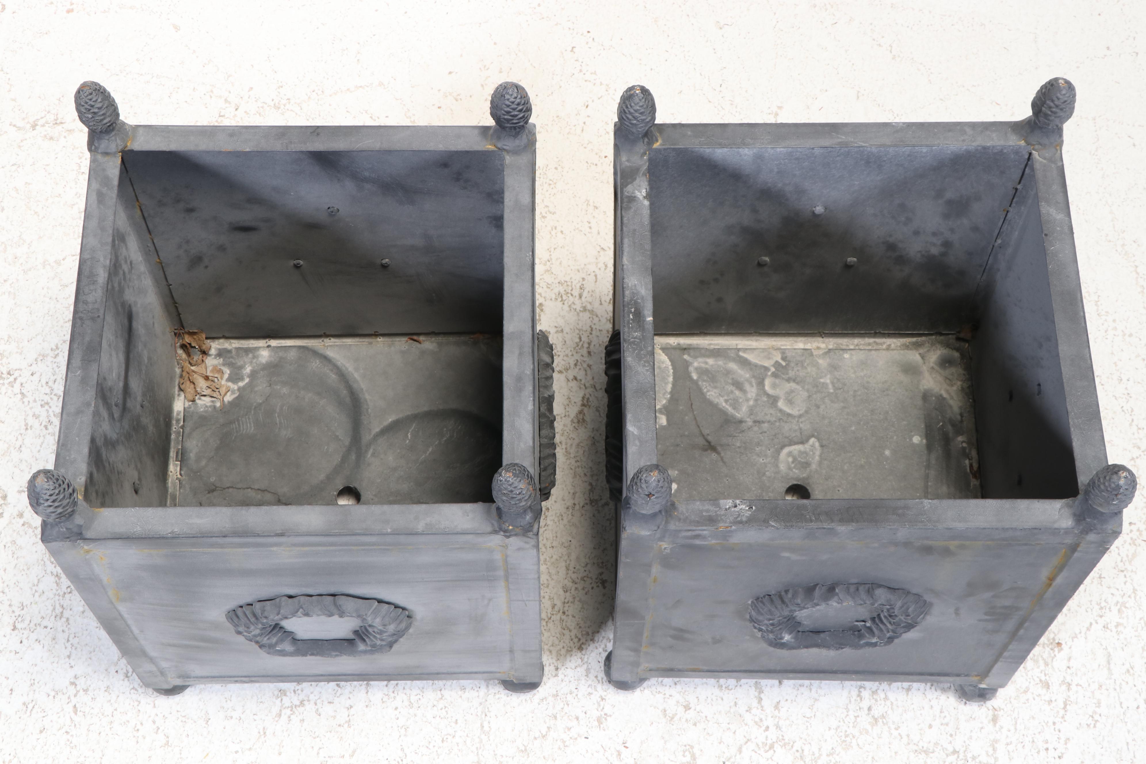 Pair of Neoclassical Style Powder-Coated Metal Box Planters