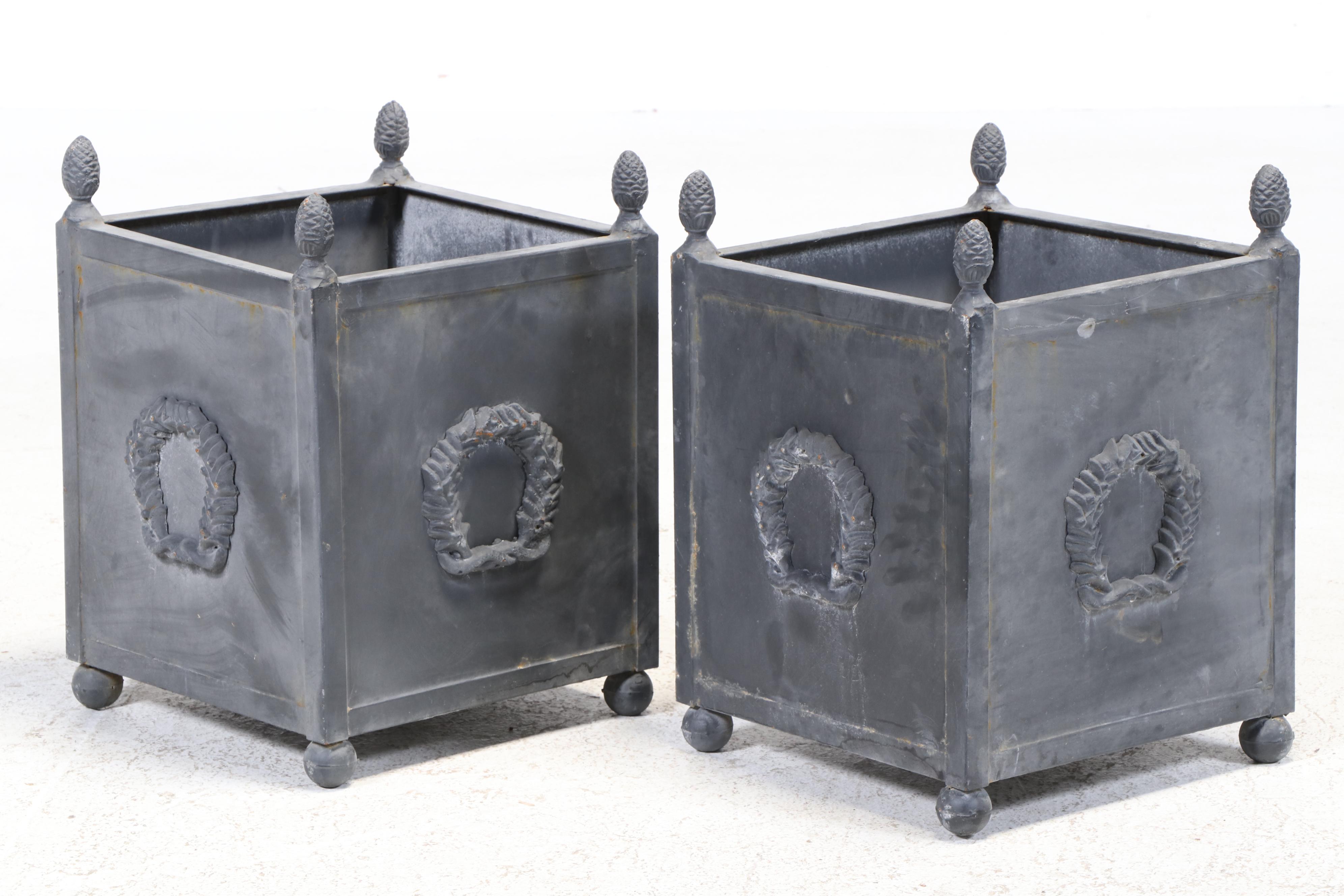 Pair of Neoclassical Style Powder-Coated Metal Box Planters