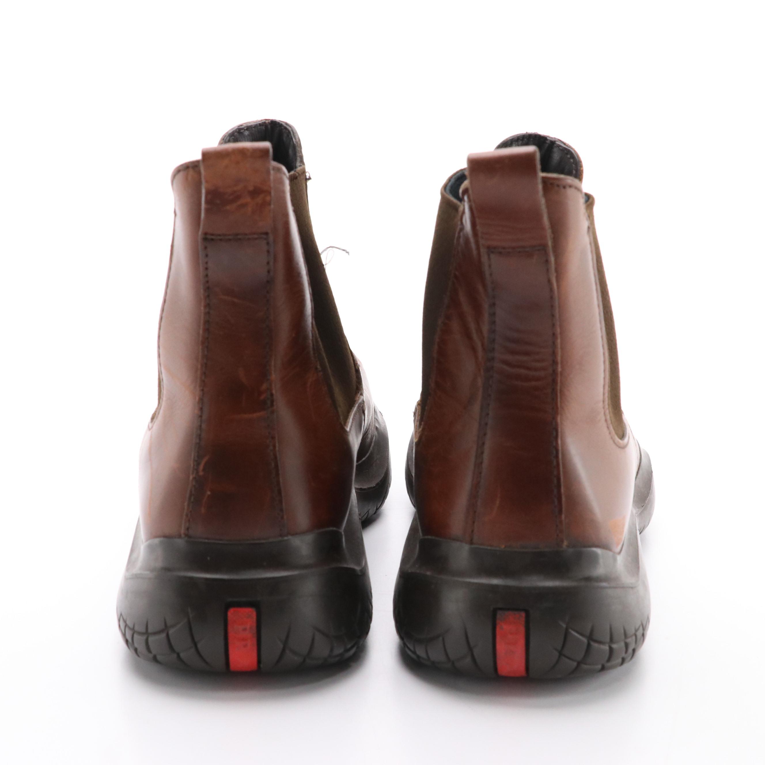 Men's Prada Sport Chelsea Boots in Brown Leather