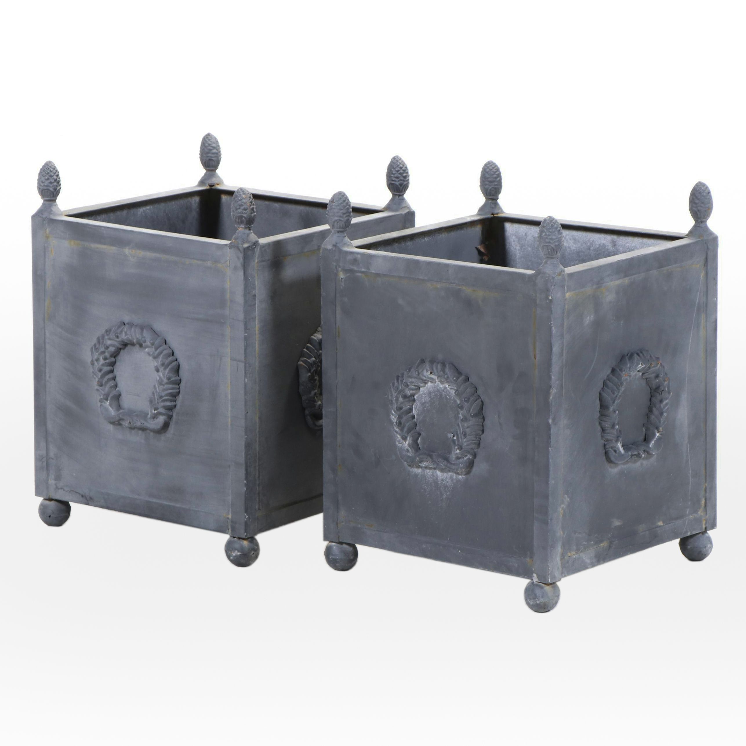 Pair of Neoclassical Style Powder-Coated Metal Box Planters