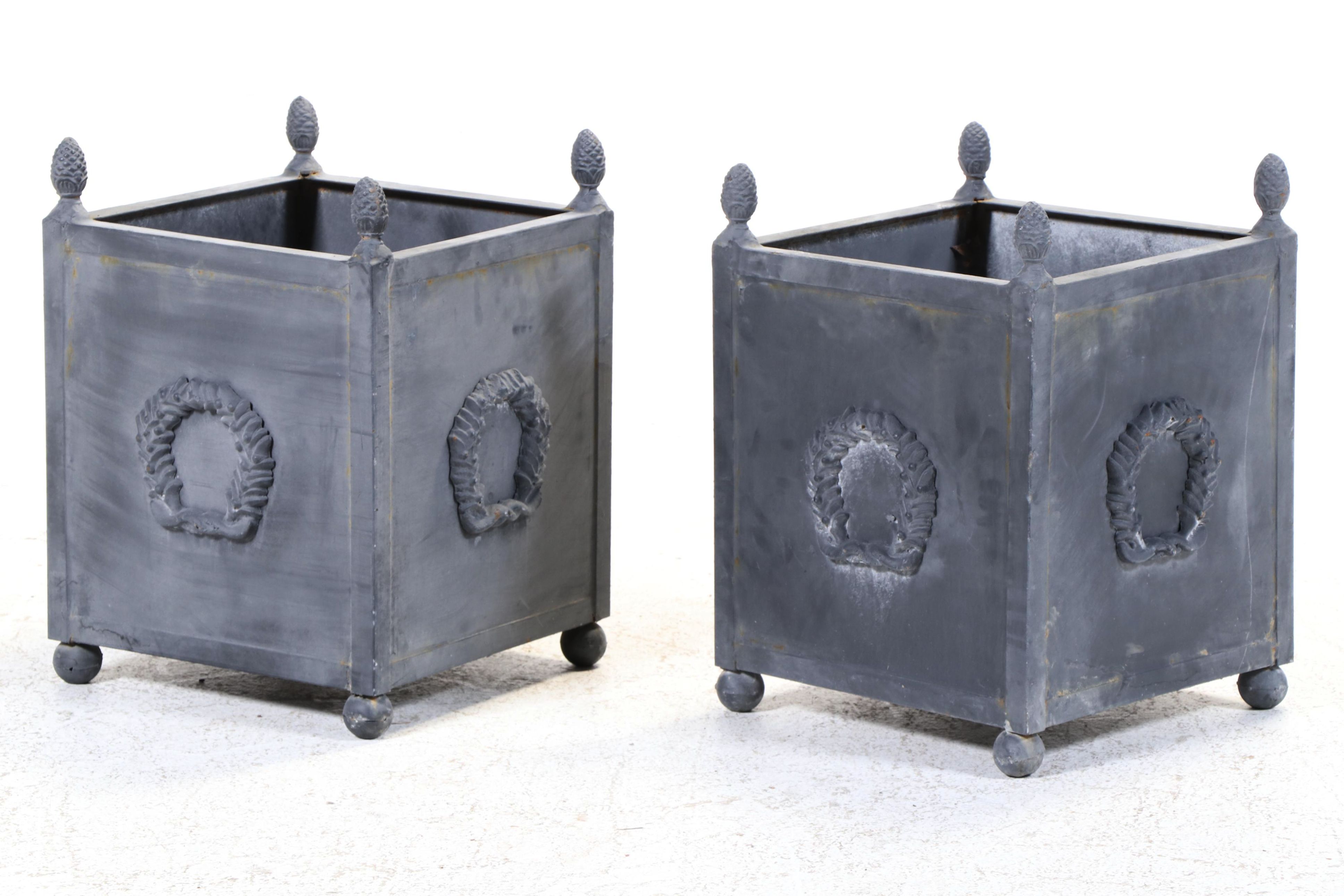 Pair of Neoclassical Style Powder-Coated Metal Box Planters