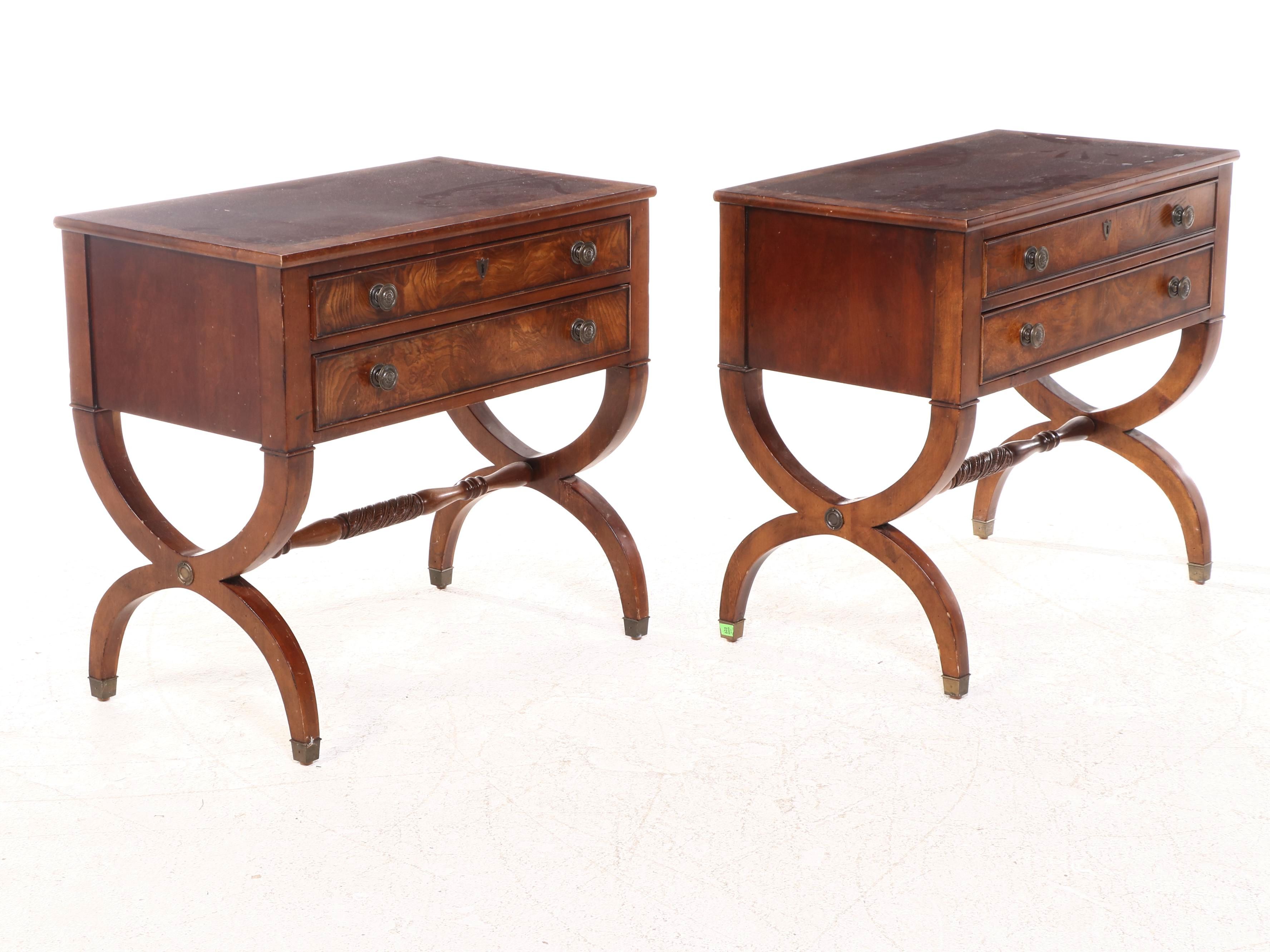 Pair of Ethan Allen Louis Philippe Style Cherrywood & Elm Two-Drawer Nightstands