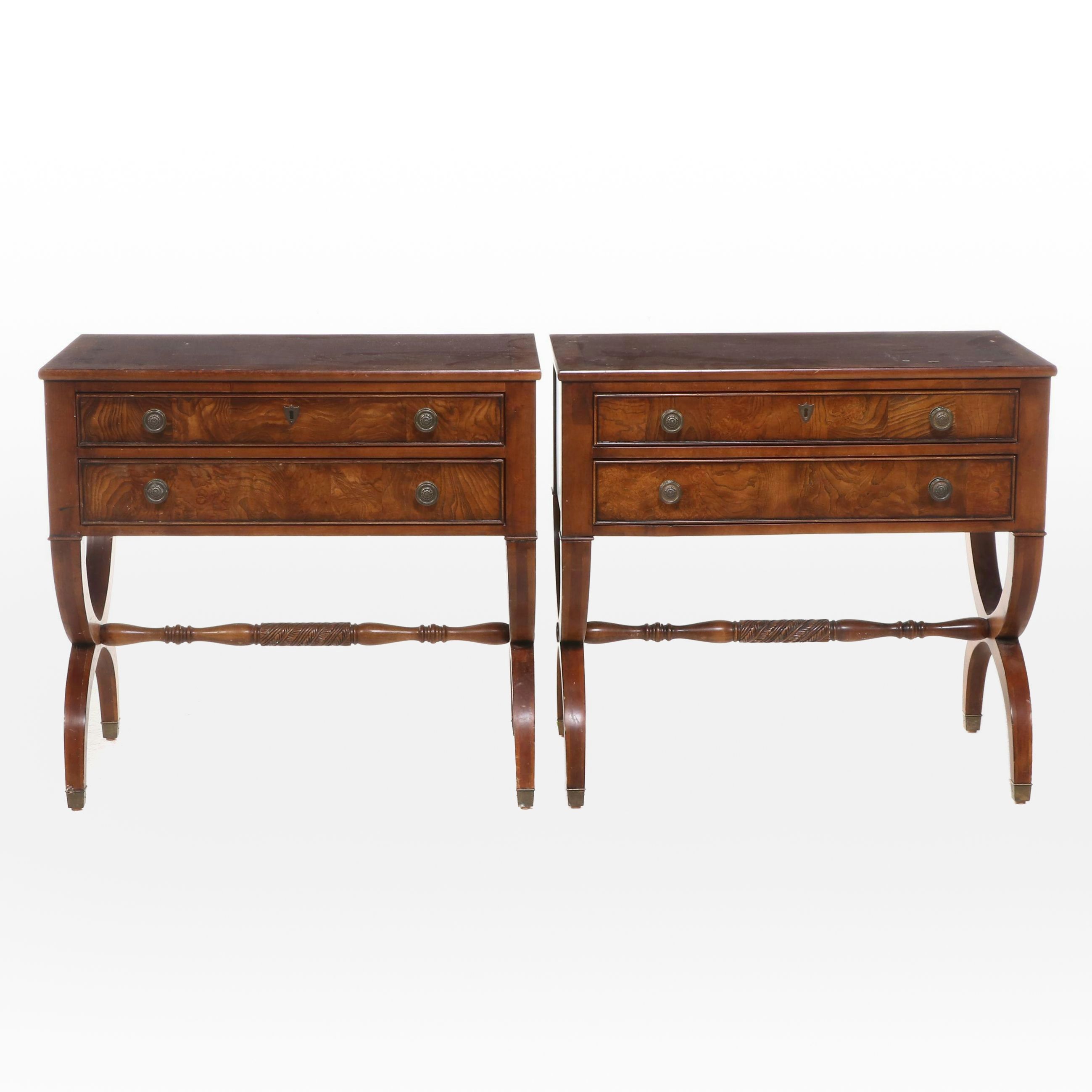 Pair of Ethan Allen Louis Philippe Style Cherrywood & Elm Two-Drawer Nightstands