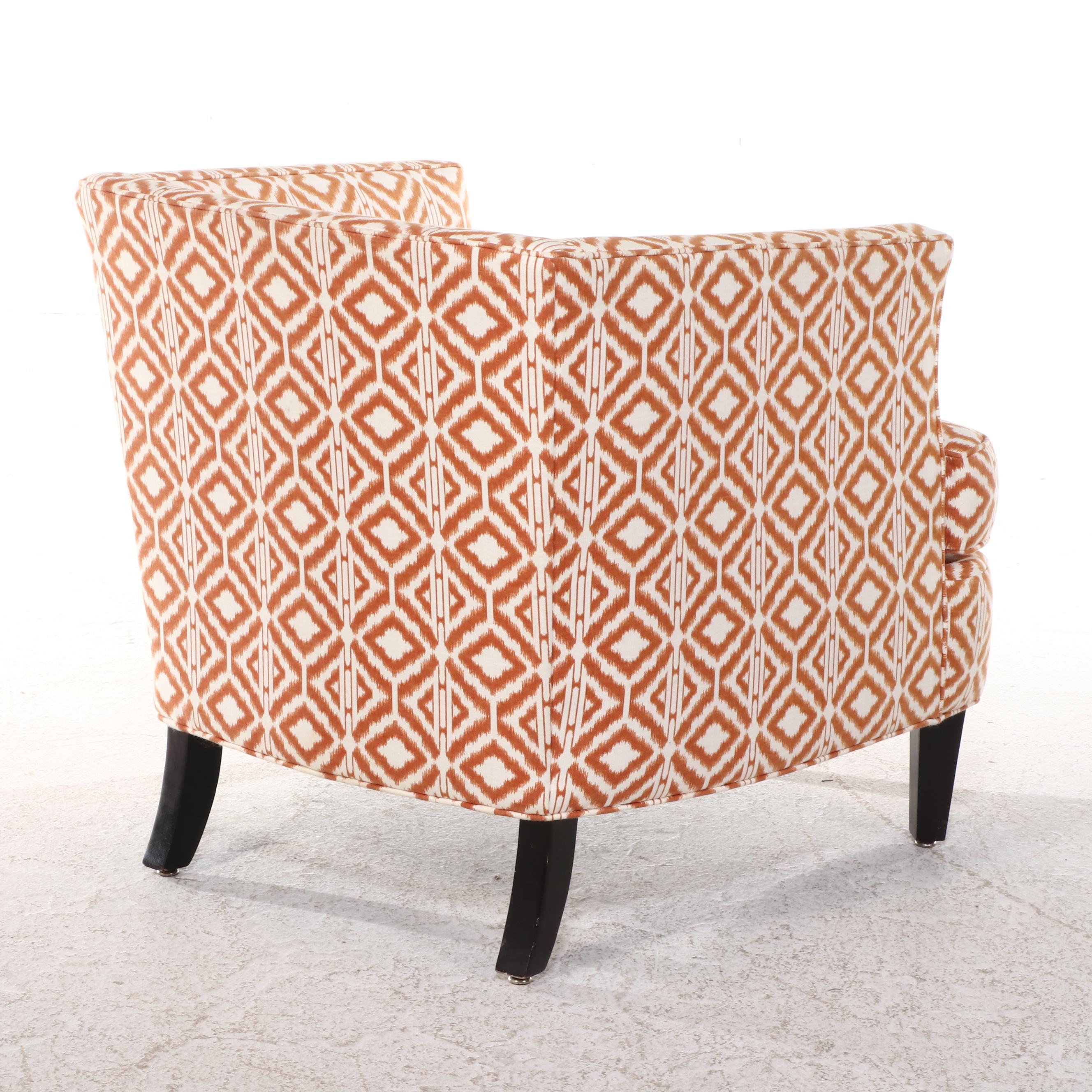 Pair of Art Deco Style Upholstered Barrel-Back Chairs