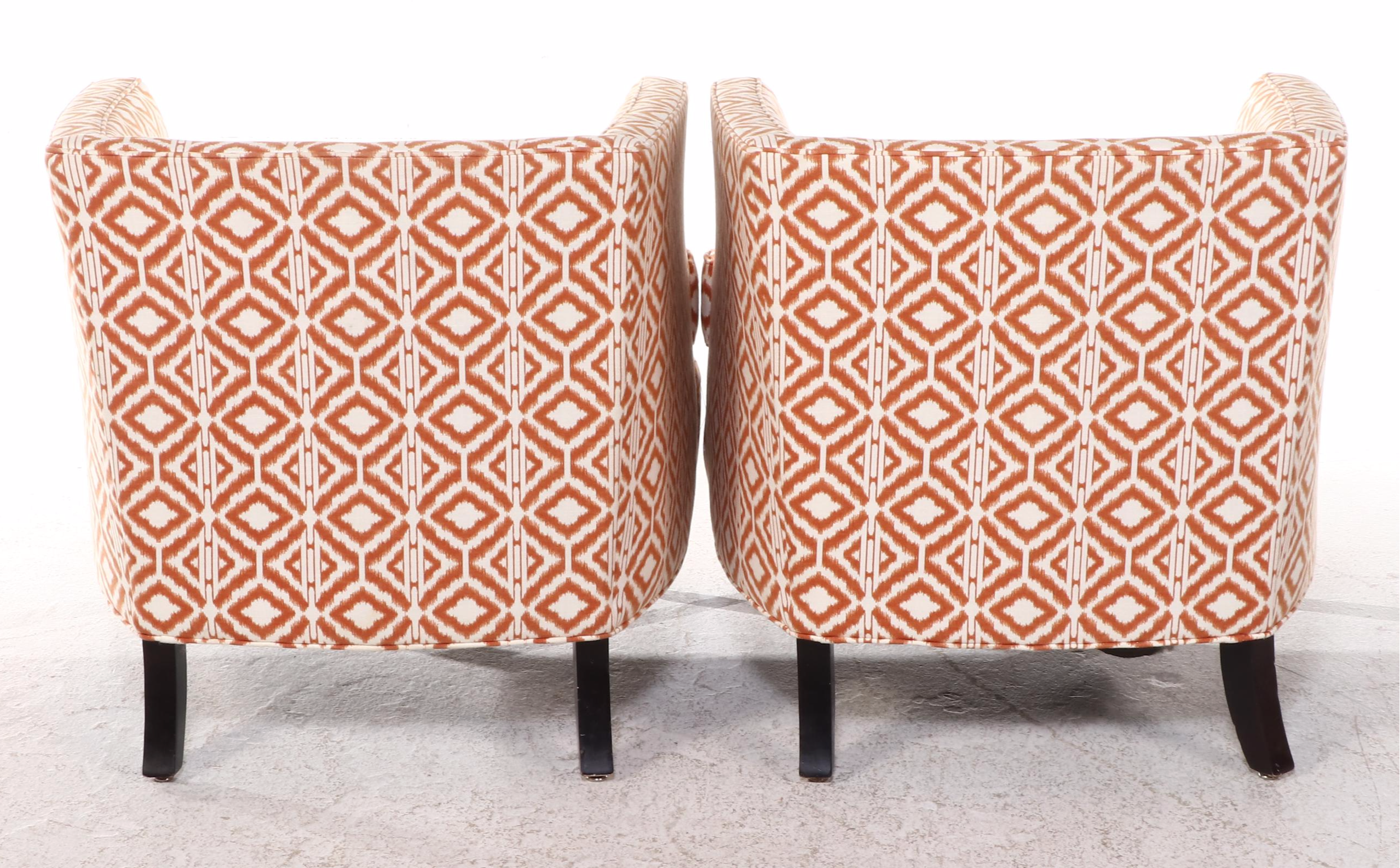 Pair of Art Deco Style Upholstered Barrel-Back Chairs