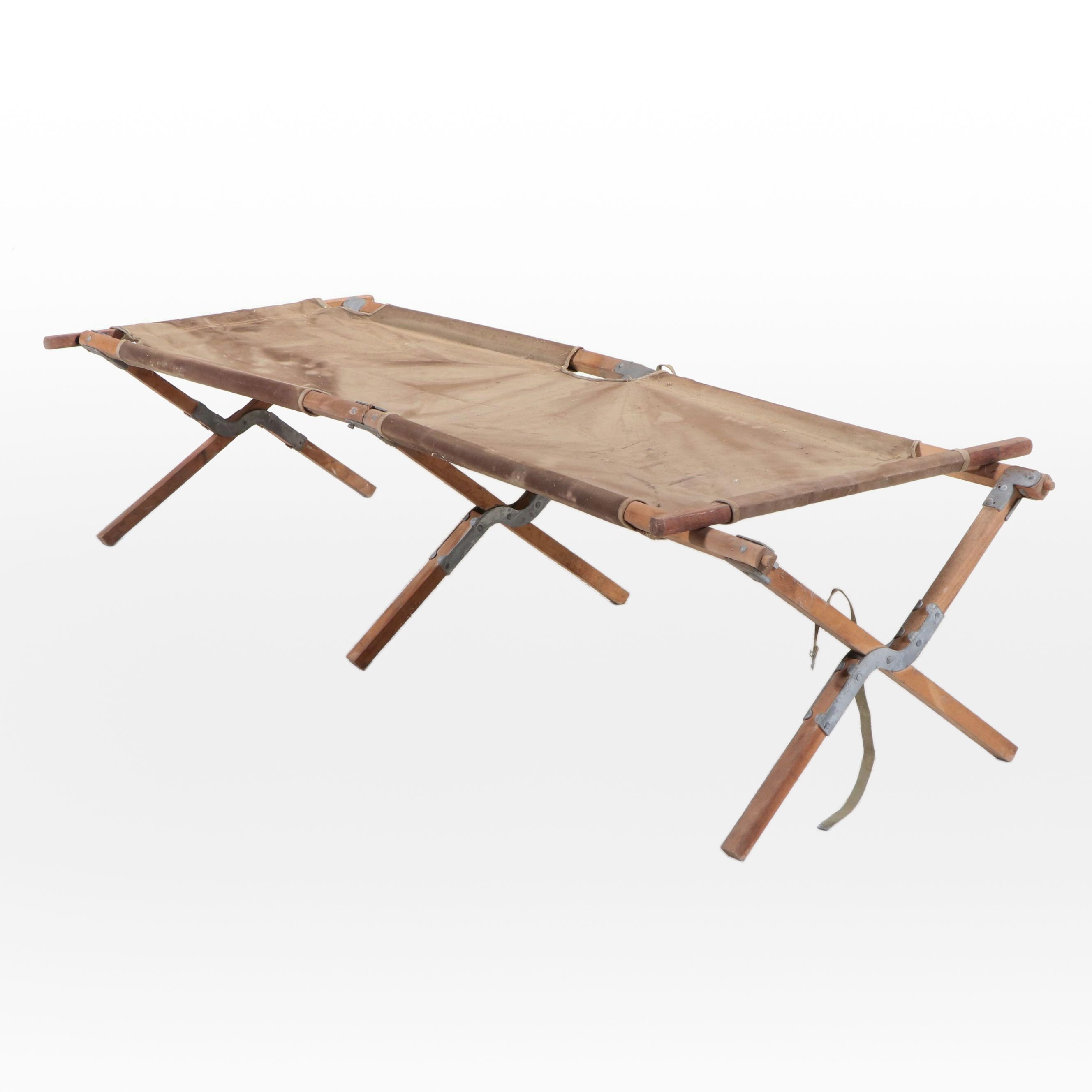 World War II Era U.S. Military Canvas and Wood Cot