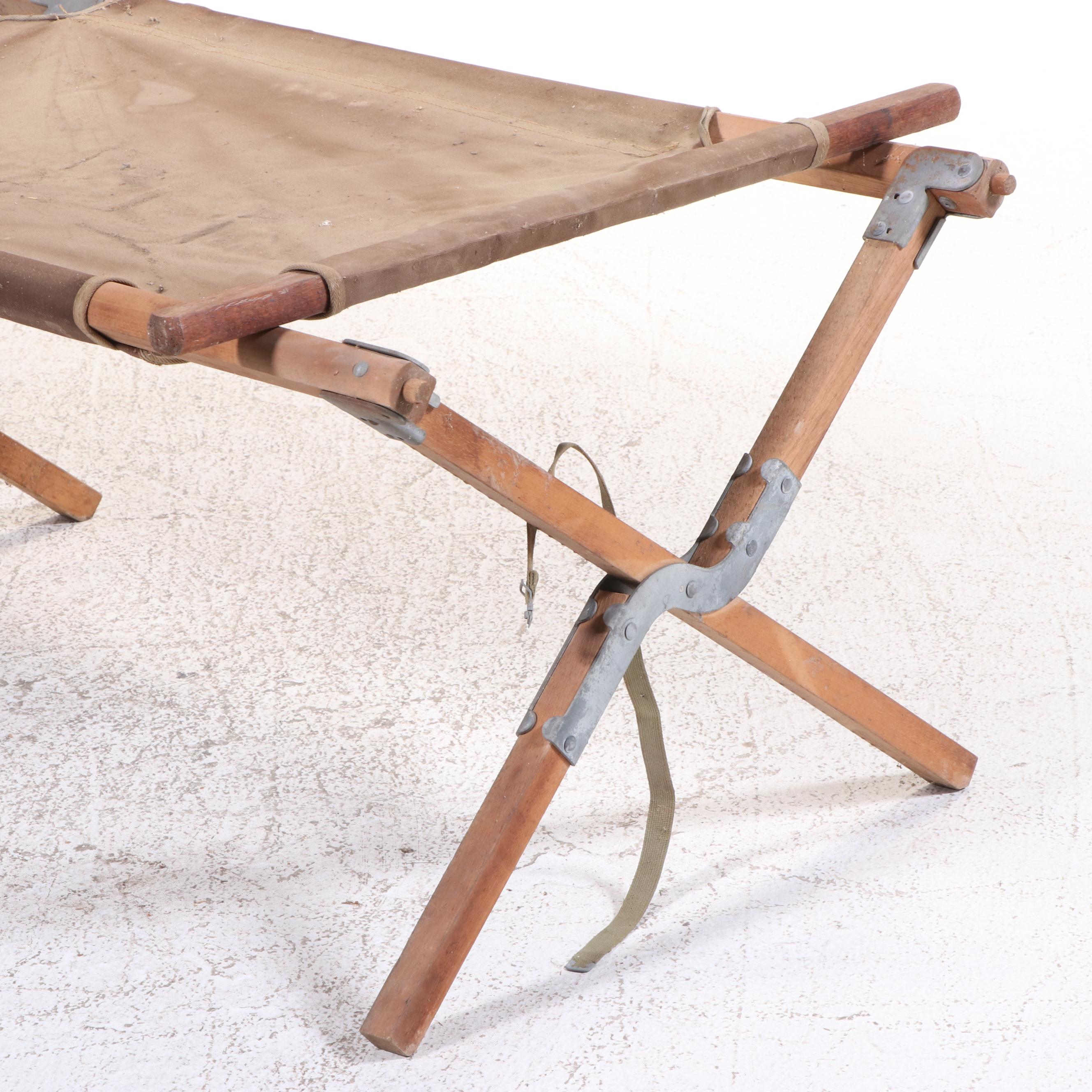 World War II Era U.S. Military Canvas and Wood Cot