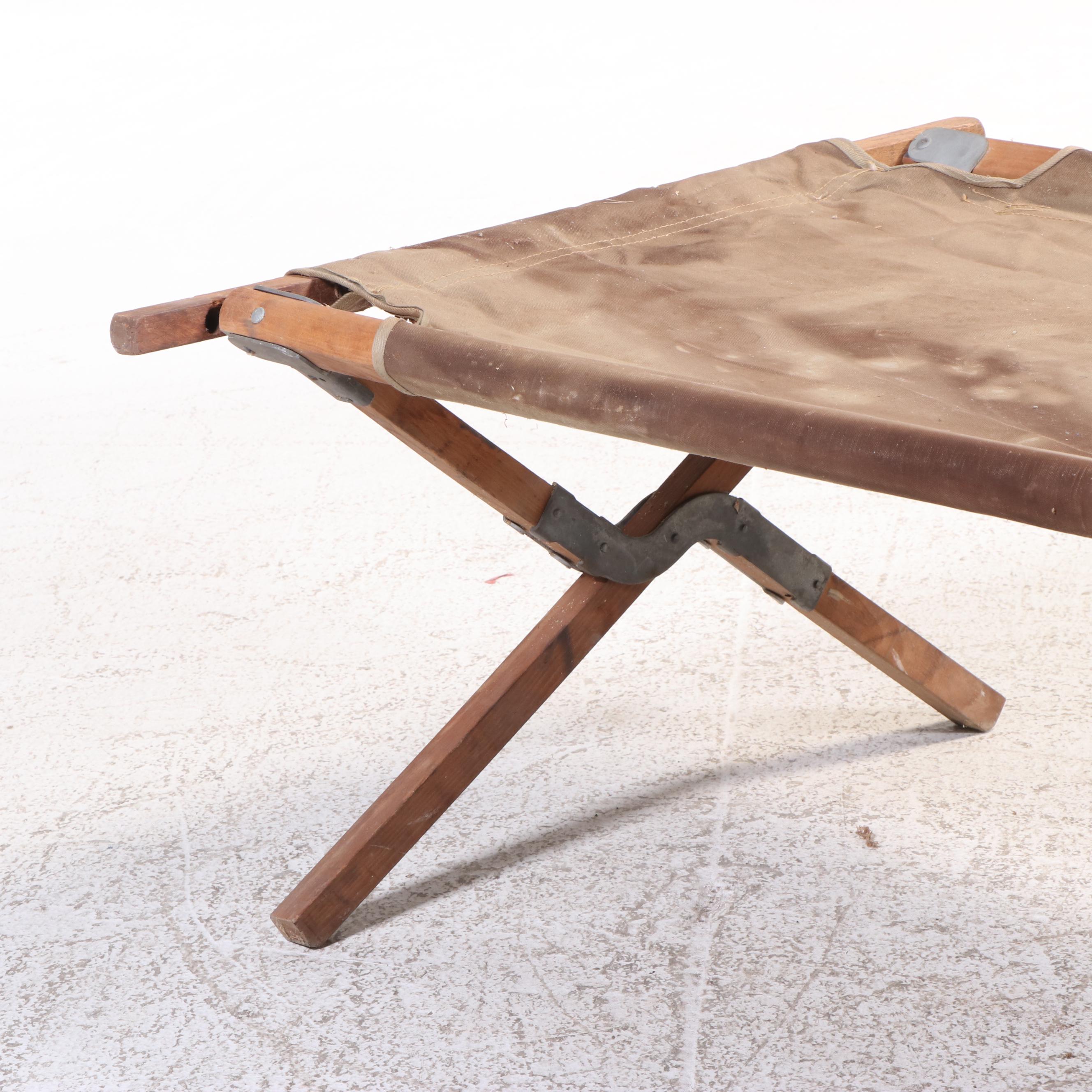 World War II Era U.S. Military Canvas and Wood Cot