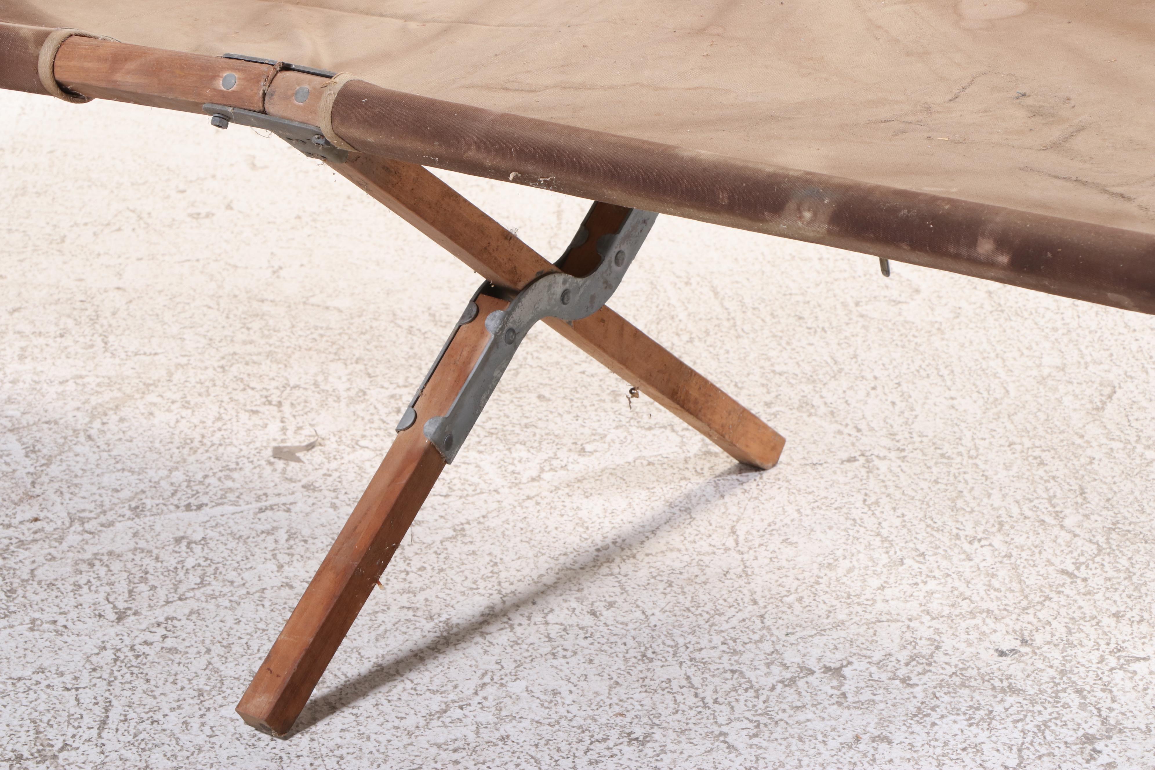 World War II Era U.S. Military Canvas and Wood Cot
