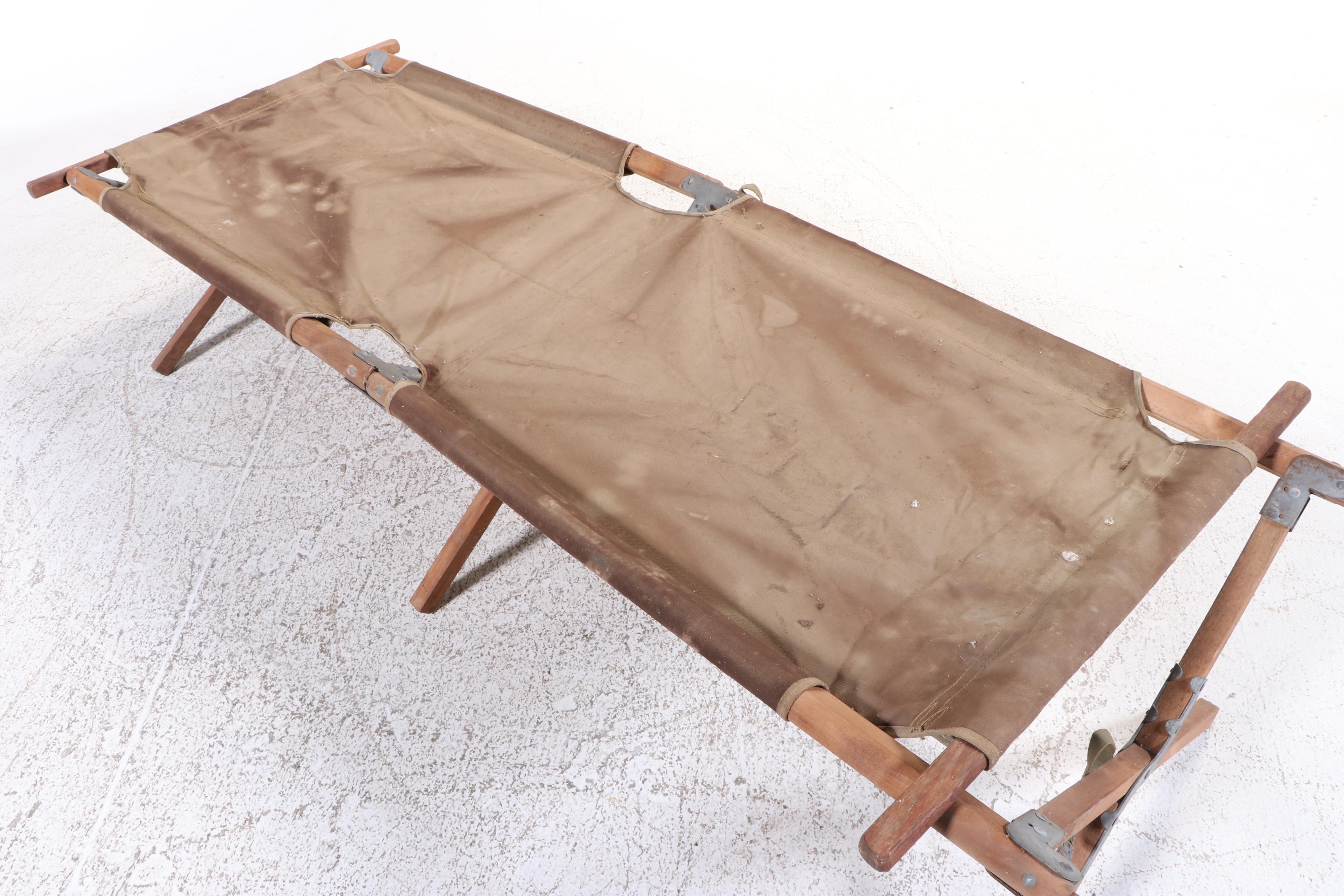 World War II Era U.S. Military Canvas and Wood Cot