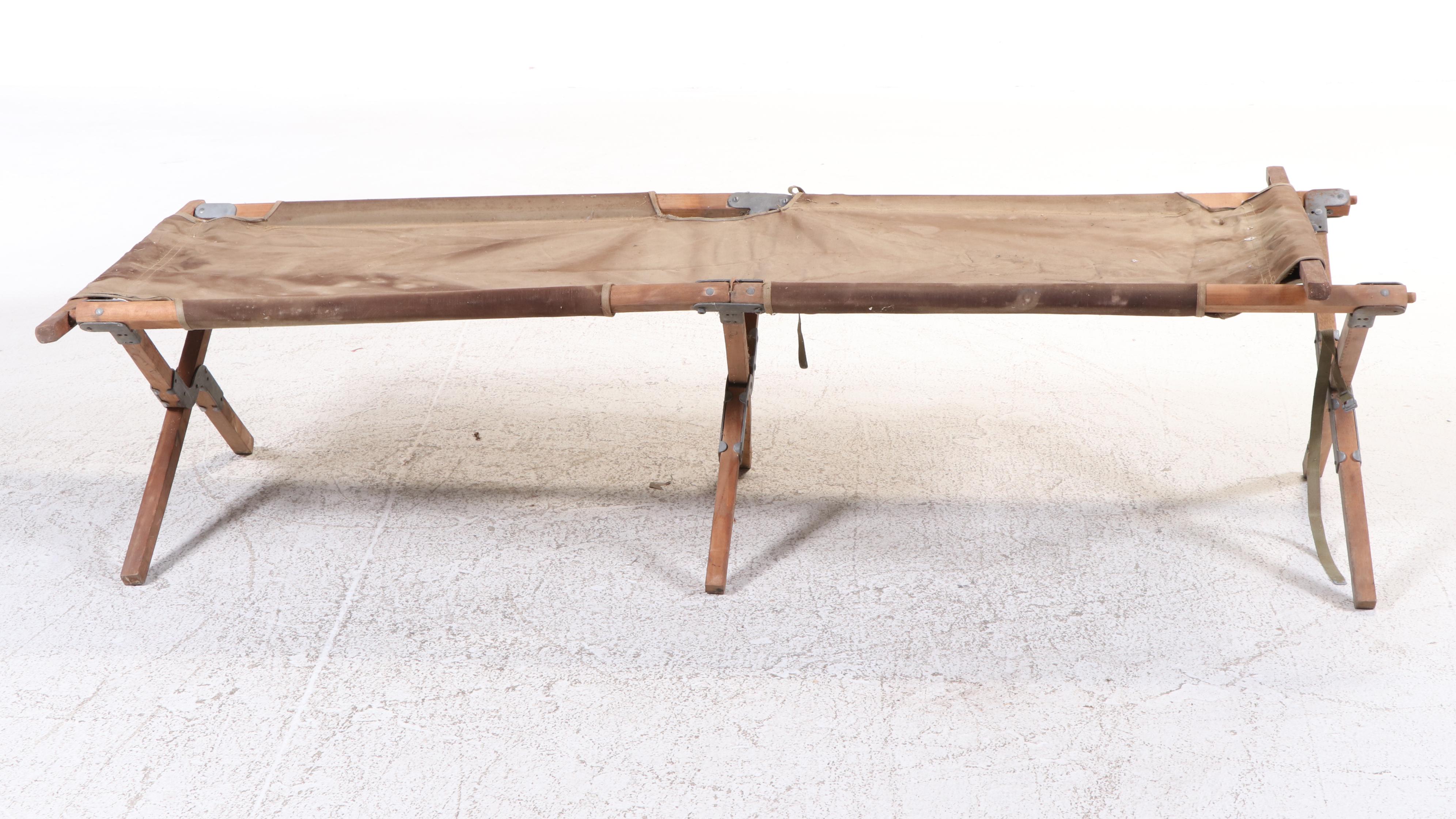 World War II Era U.S. Military Canvas and Wood Cot