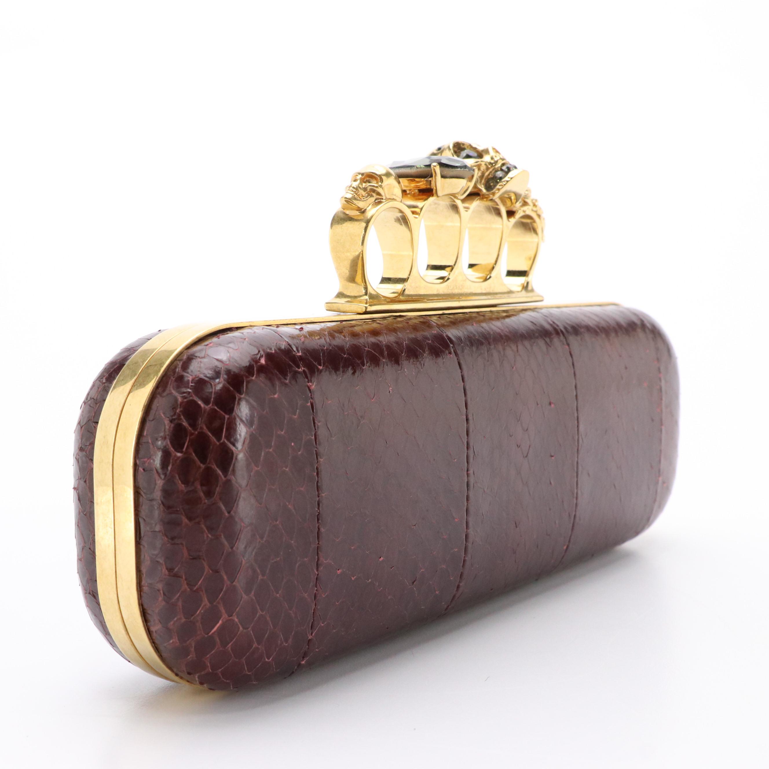 Alexander McQueen Skull/Crystal Snakeskin Knuckle Clutch