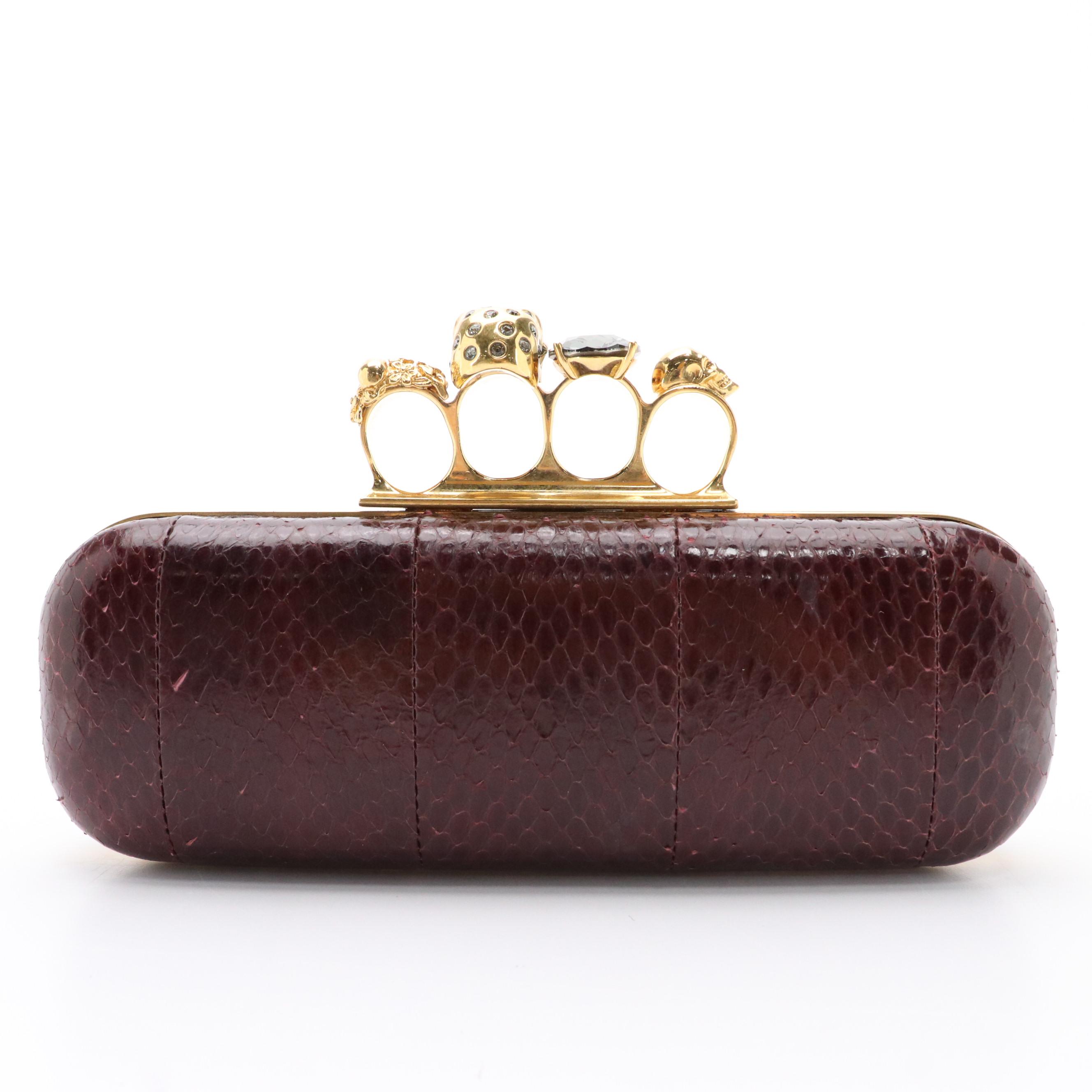 Alexander McQueen Skull/Crystal Snakeskin Knuckle Clutch