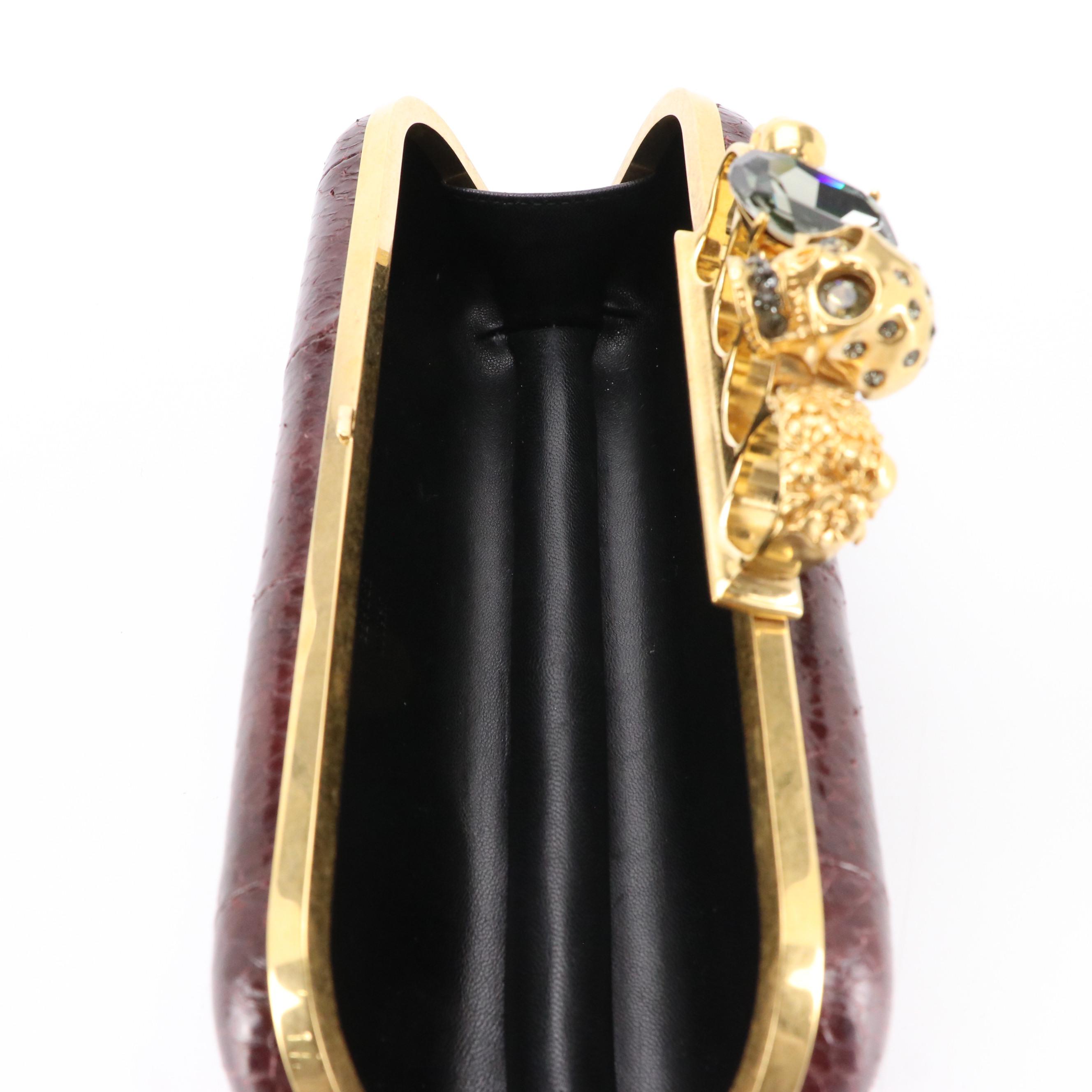 Alexander McQueen Skull/Crystal Snakeskin Knuckle Clutch