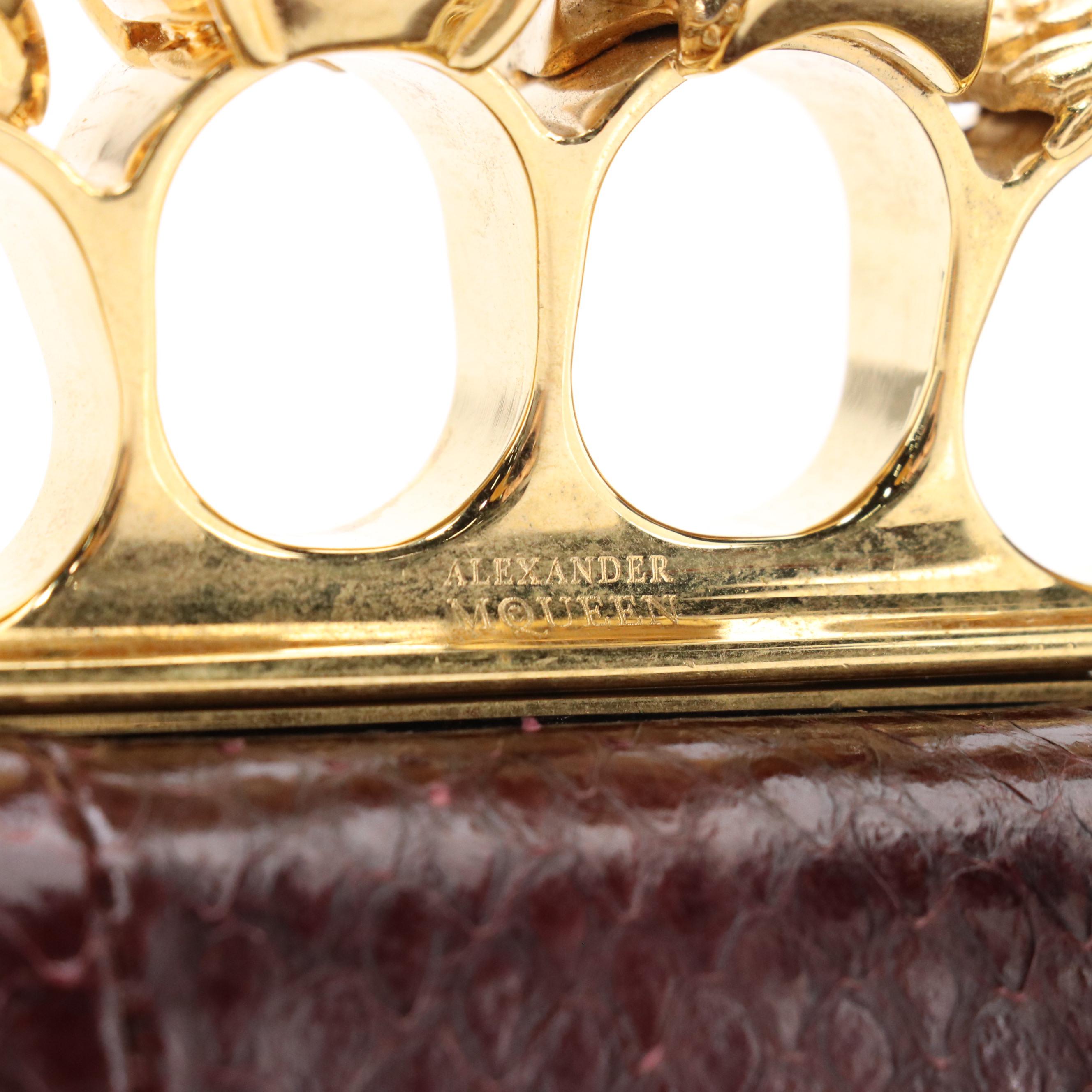 Alexander McQueen Skull/Crystal Snakeskin Knuckle Clutch