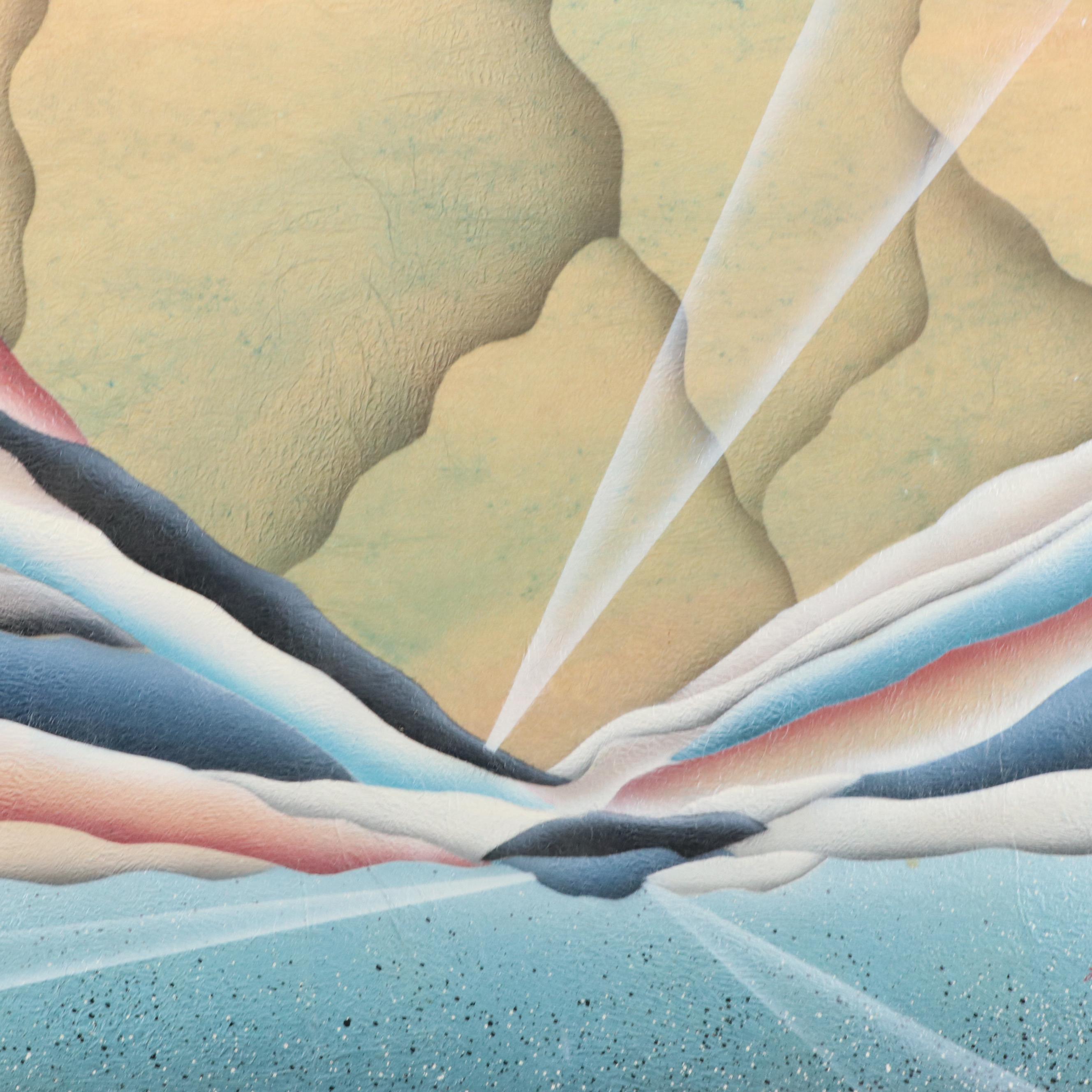 Art Deco Inspired Mixed Media Landscape Painting, 20th Century