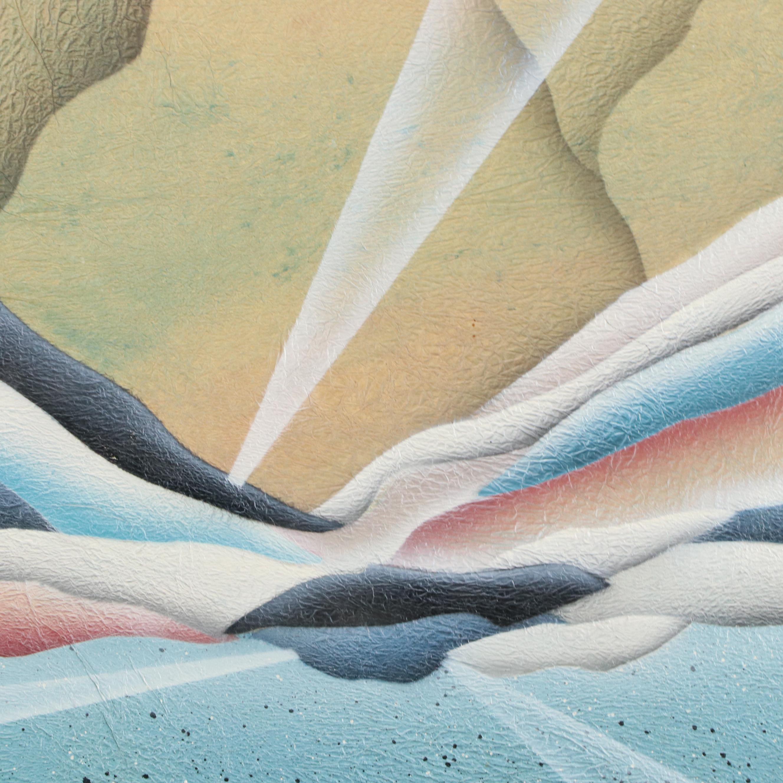 Art Deco Inspired Mixed Media Landscape Painting, 20th Century