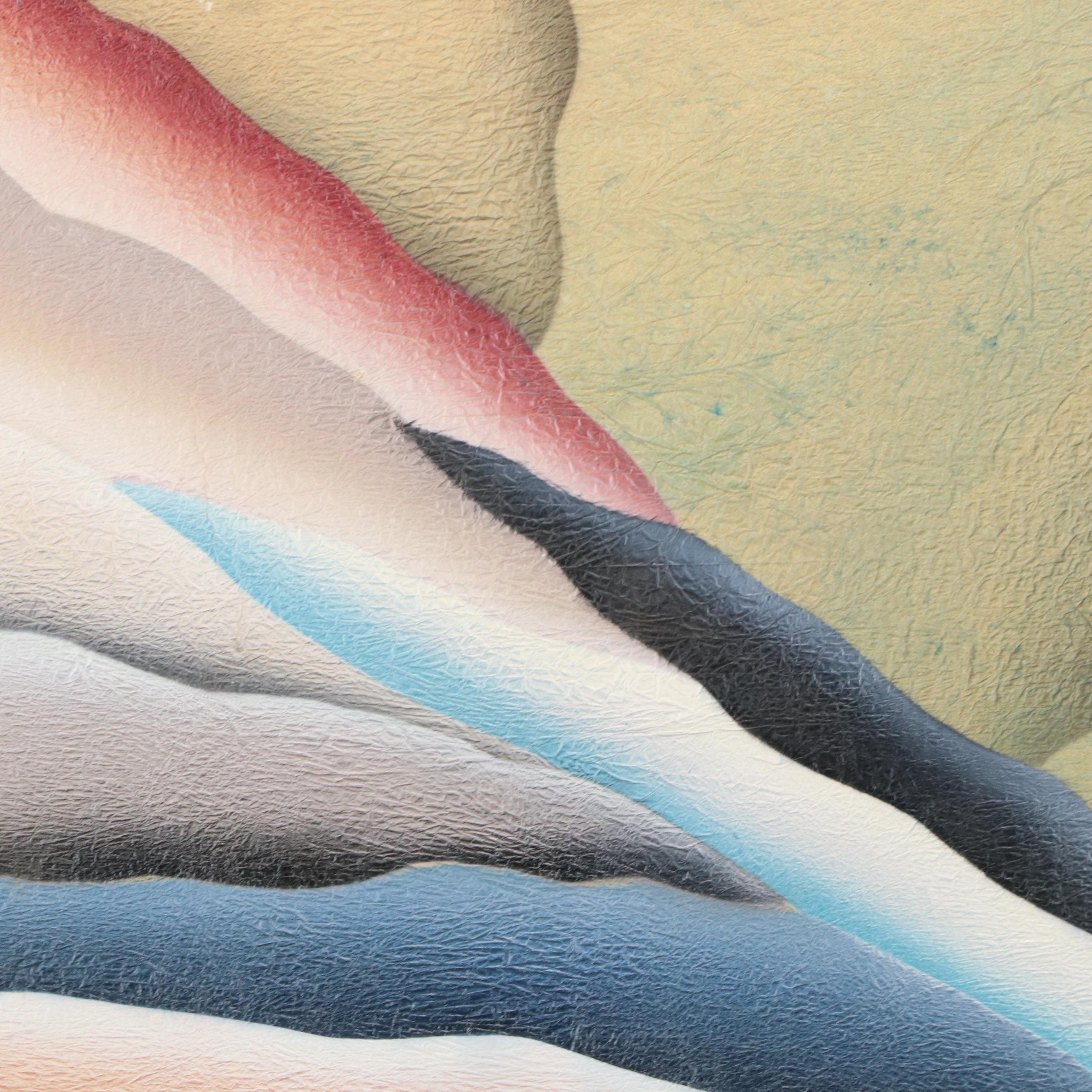 Art Deco Inspired Mixed Media Landscape Painting, 20th Century