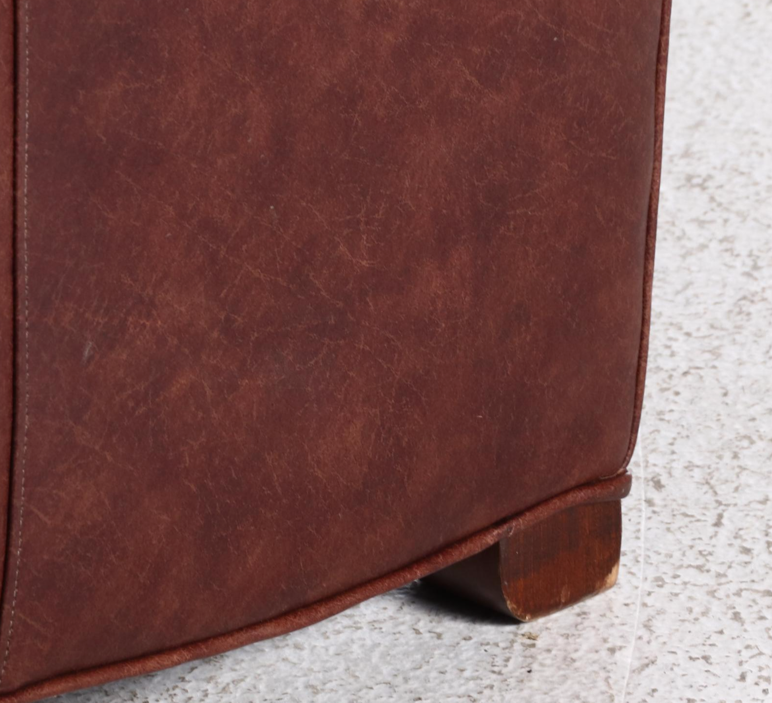 Ethan Allen Leather English-Roll-Arm Easy Chair with Ottoman