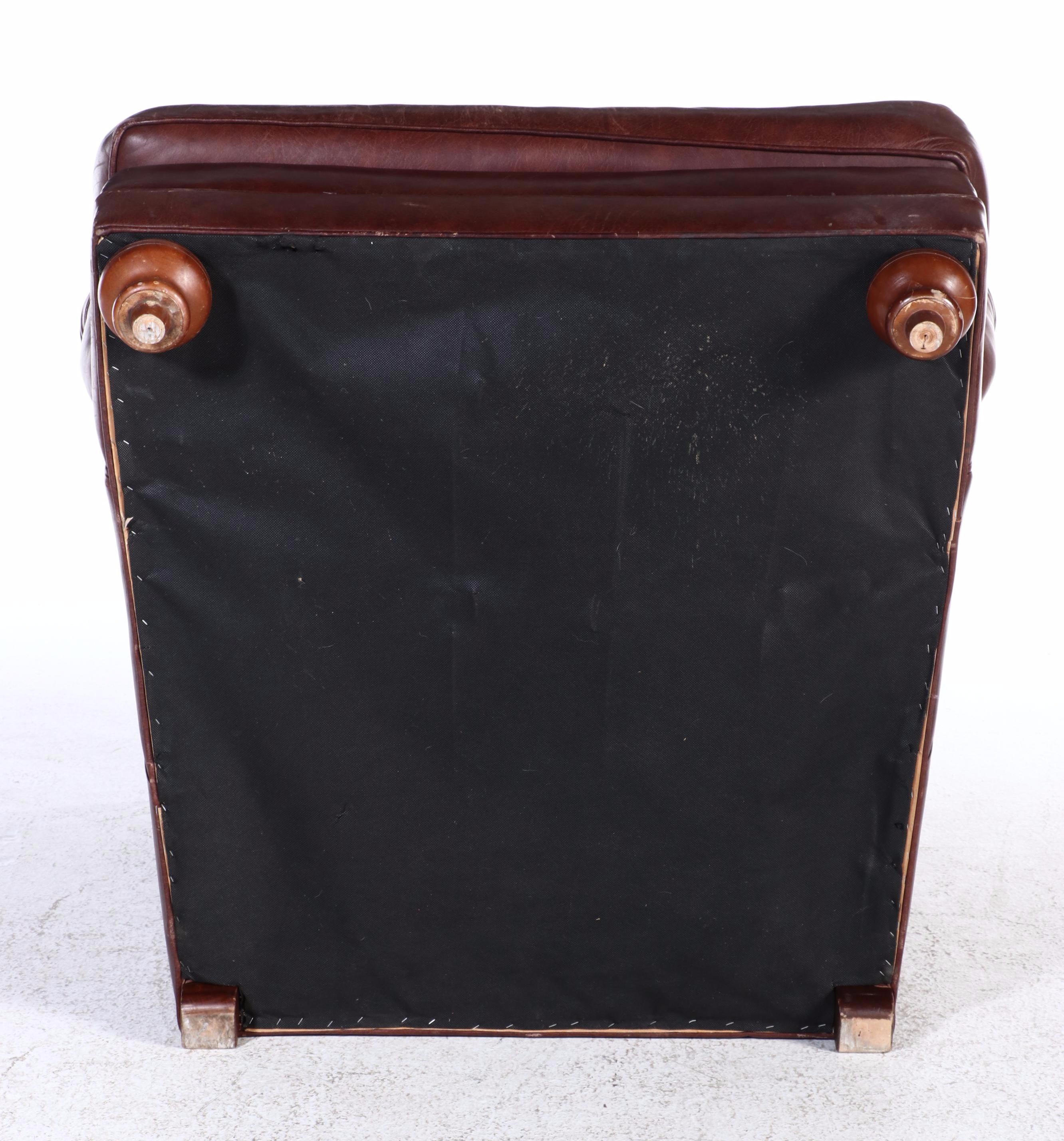 Ethan Allen Leather English-Roll-Arm Easy Chair with Ottoman